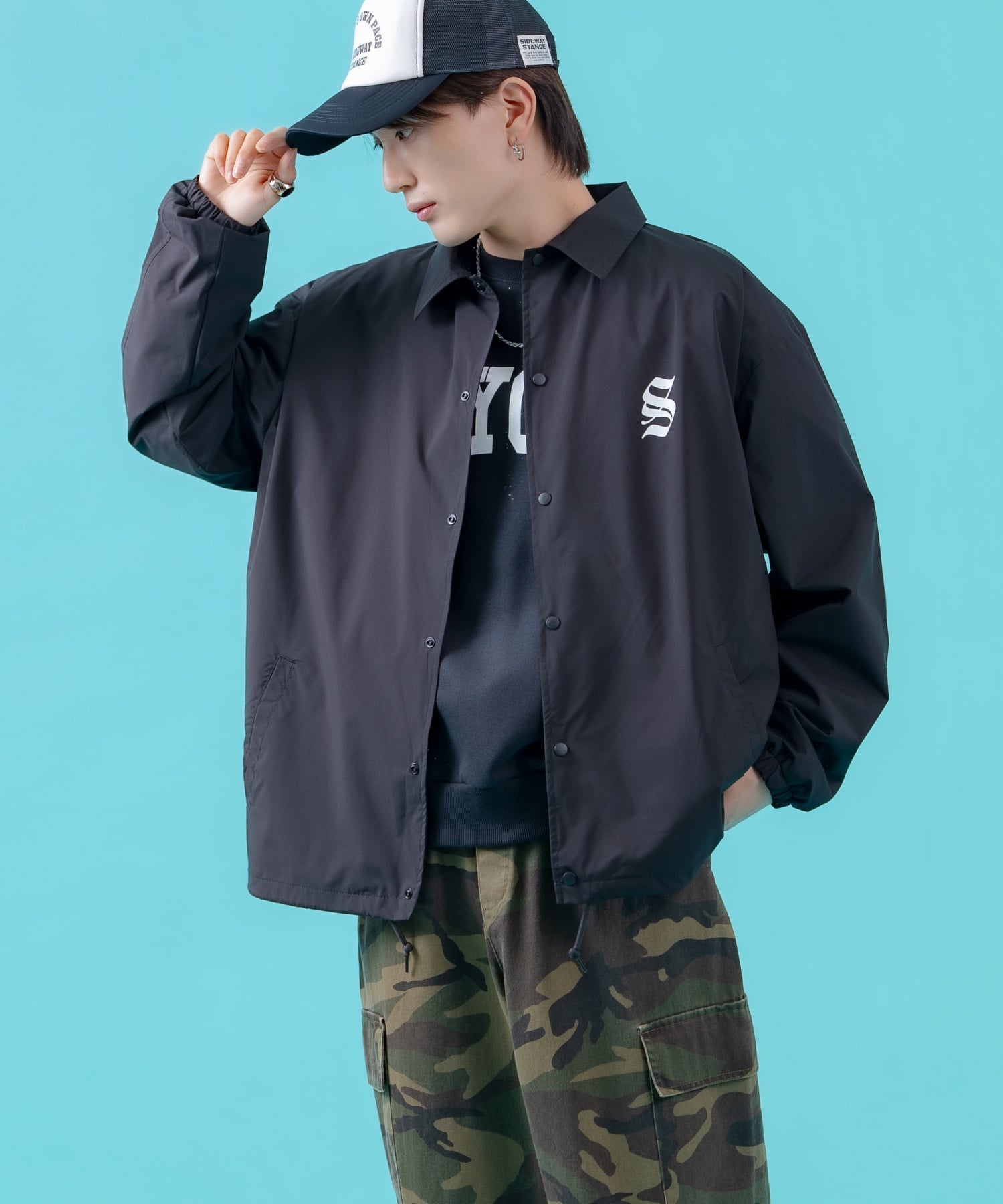 【SALE／10%OFF】SIDEWAY STANCE SIDEWAY STANCE サイドウェイスタンス タイガー コーチジャケット インプローブス ジャケット・アウター ナイロンジャケット ブラック ネイビー【送料無料】