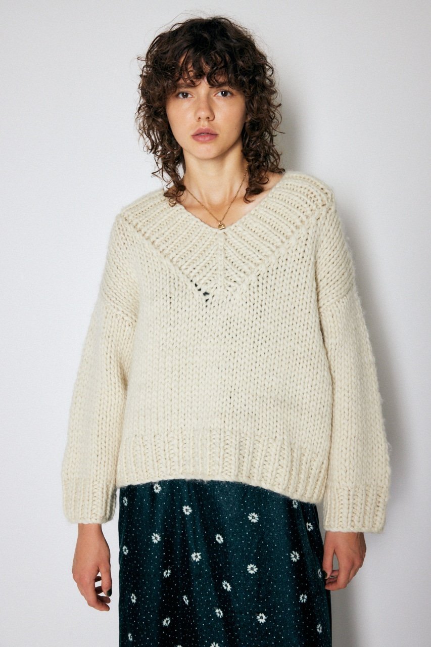 【SALE／20%OFF】MOUSSY V NECK LOWGAGE ニット マウジー トップス ニット ホワイト ピンク ネイビー【送料無料】のサムネイル