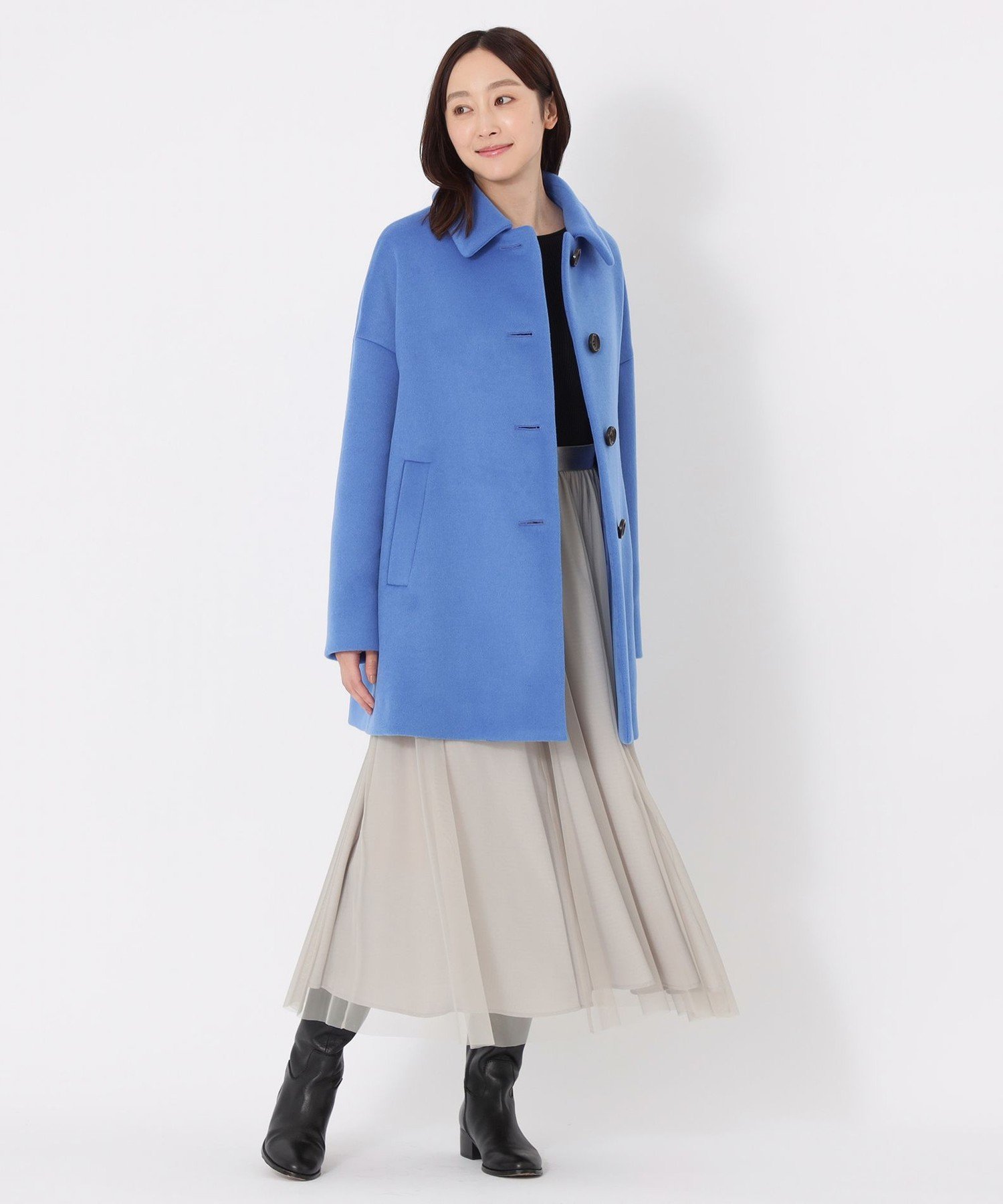 SANYOCOAT エアージーロンラム ショートコート サンヨーコート ジャケット・アウター ステンカラーコート ブルー ネイビー