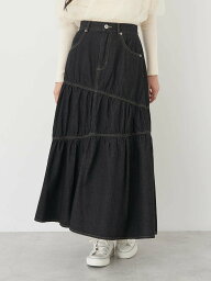 アースミュージック＆エコロジー 服（レディース） 【SALE／40%OFF】earth music&ecology デニムアシンメトリーティアードスカート レディース/ロング/24SS アースミュージック&エコロジー スカート その他のスカート ブラック ブルー