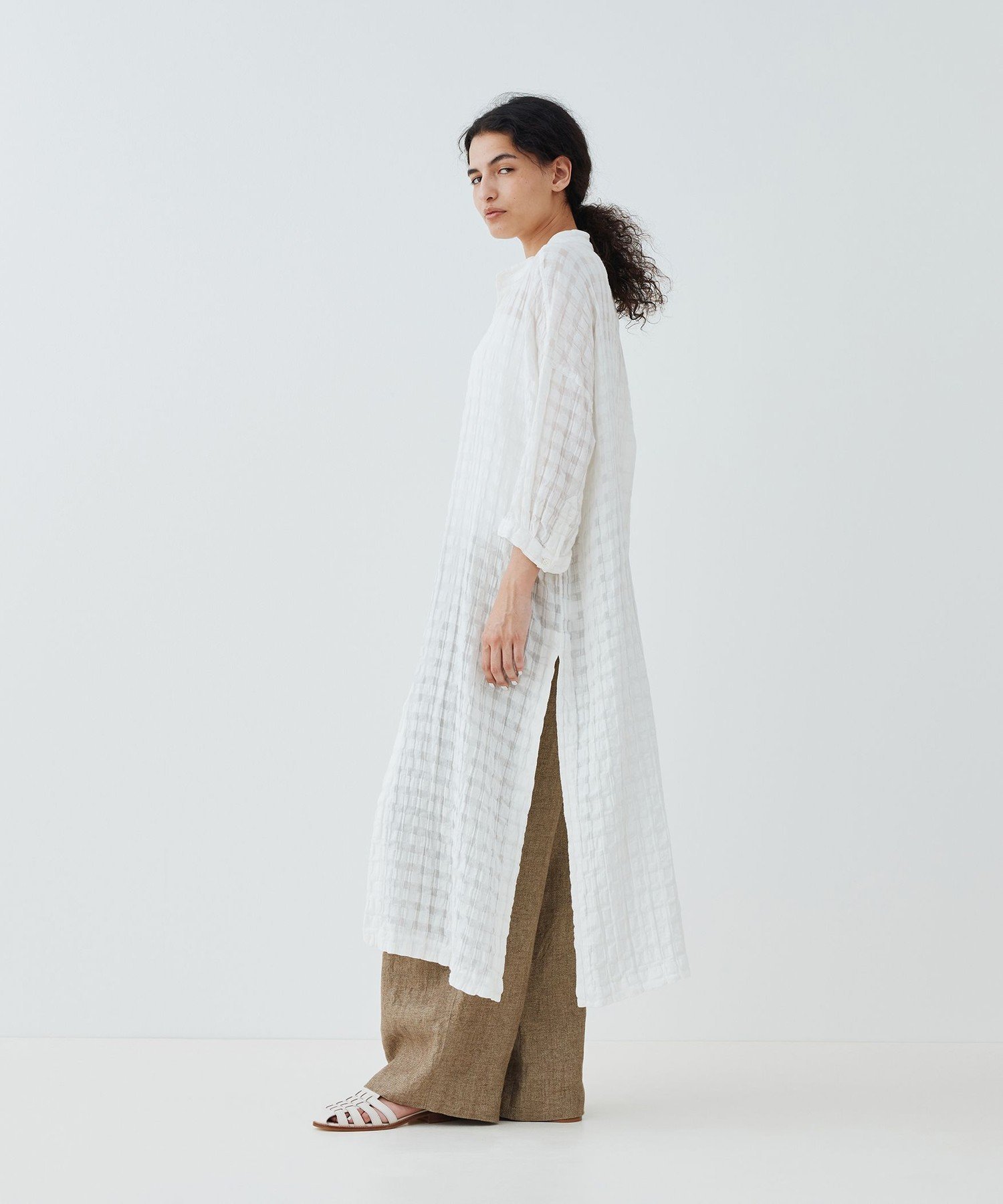 GALERIE VIE シアーチェック ドロップショルダーシャツワンピース トゥモローランド ワンピース・ドレス シャツワンピース ホワイト【送料無料】