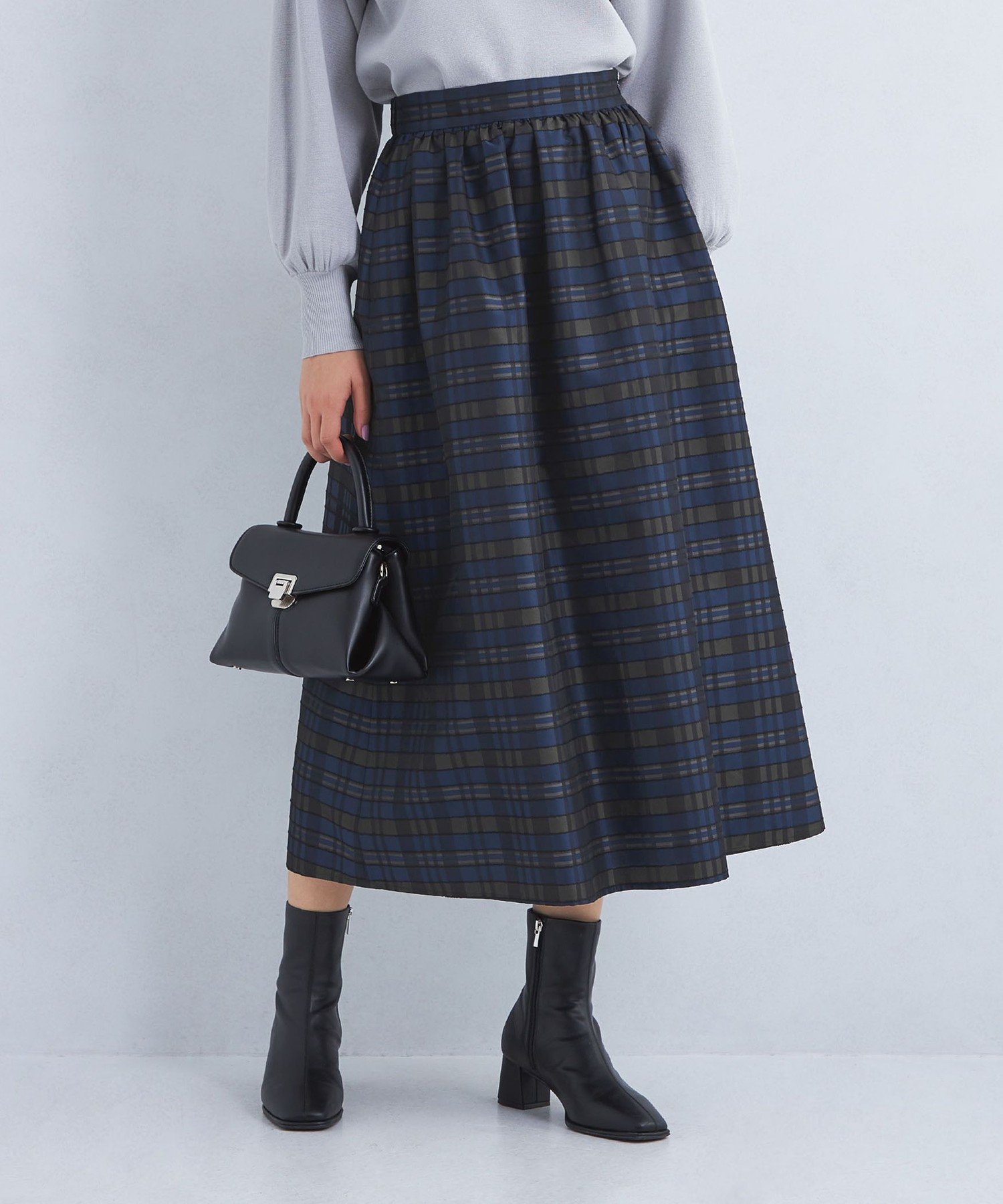 【SALE／30%OFF】UNITED ARROWS green label relaxing チェック ジャカード ギャザー スカート ユナイテッドアローズ アウトレット スカート ロング・マキシスカート ネイビー ベージュ【送料無料】のサムネイル