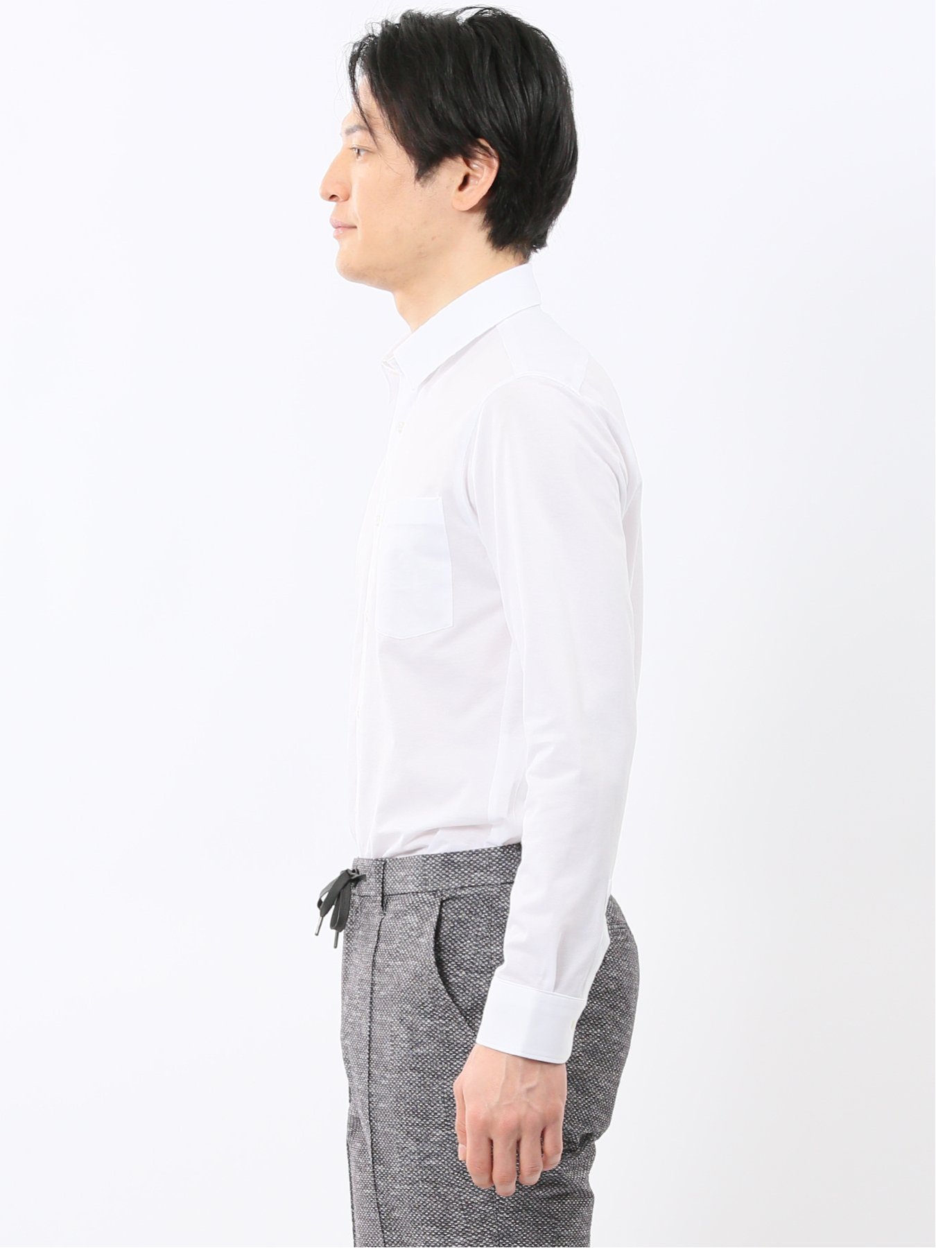 【SALE／20%OFF】m.f.editorial クールマックス ストレッチ NEWスタンダードフィット ショートワイドカラー 長袖 ニットシャツ タカキュー スーツ・フォーマル Yシャツ・カッターシャツ ホワイト【送料無料】