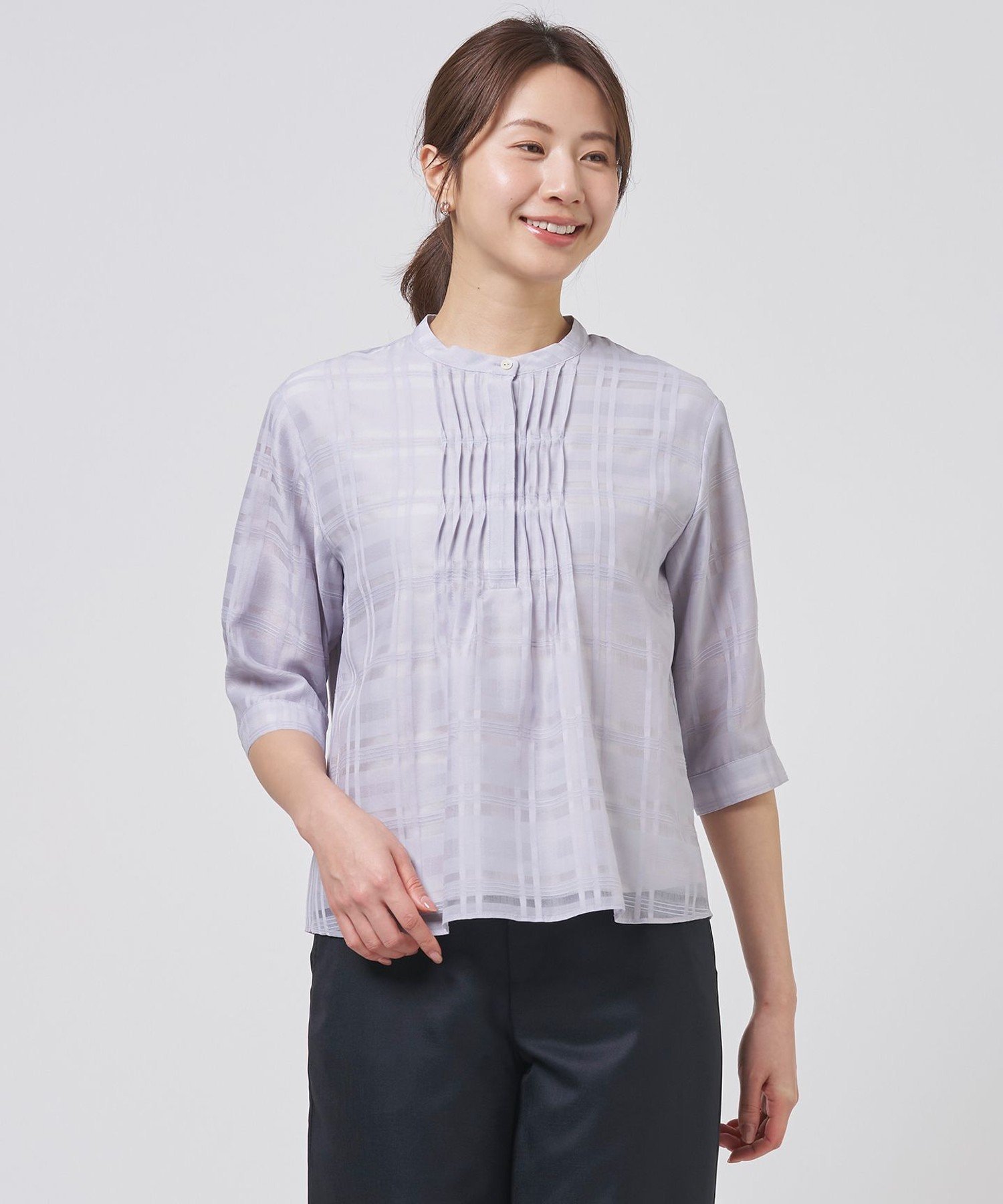 J.PRESS シアーチェック カットソー ジェイプレス トップス カットソー・Tシャツ ブルー ホワイト