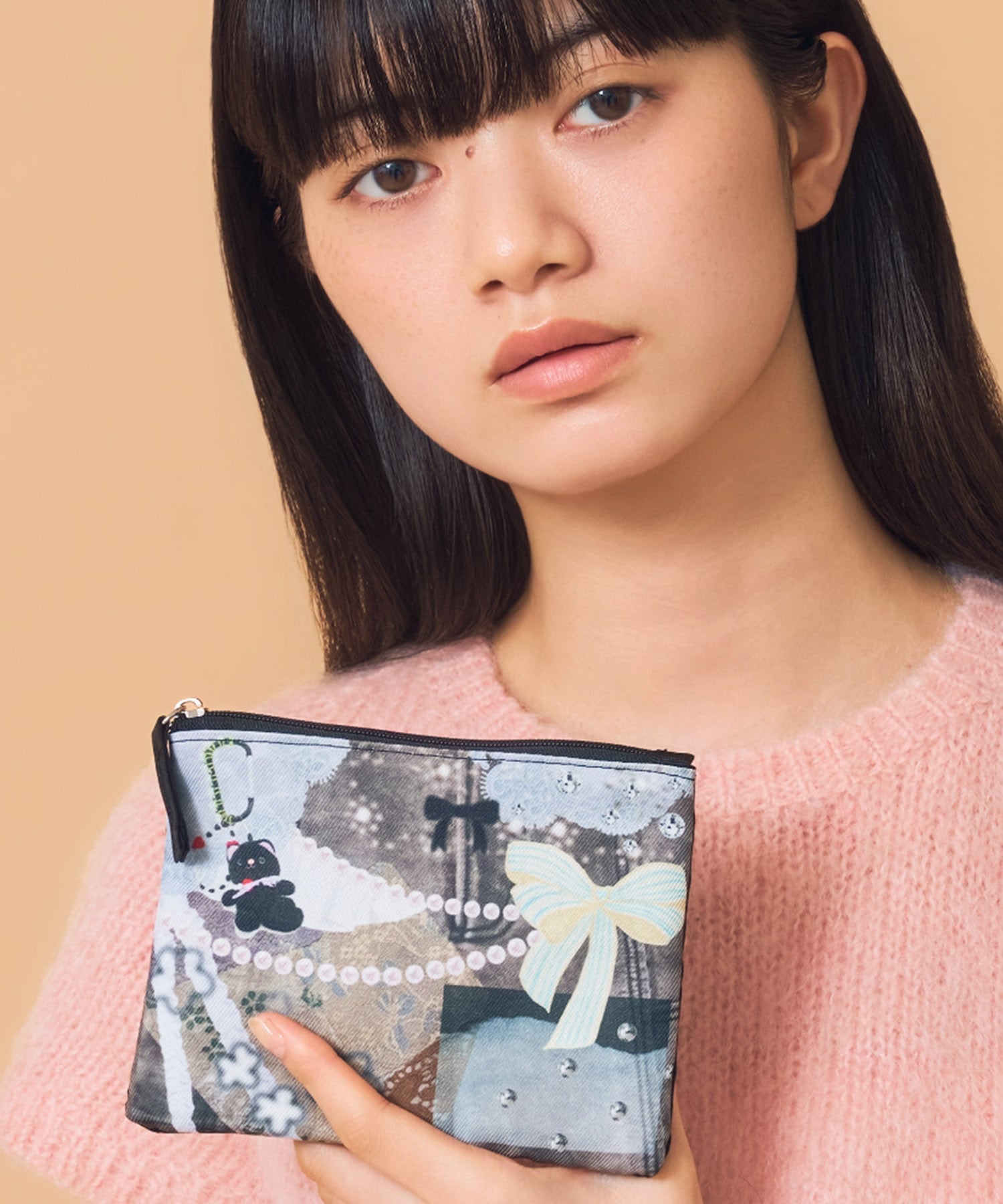 Casselini(キャセリーニ)コラージュプリントポーチ キャセリーニ 財布・ポーチ・ケース ポーチ ピンク ブルー ブラック