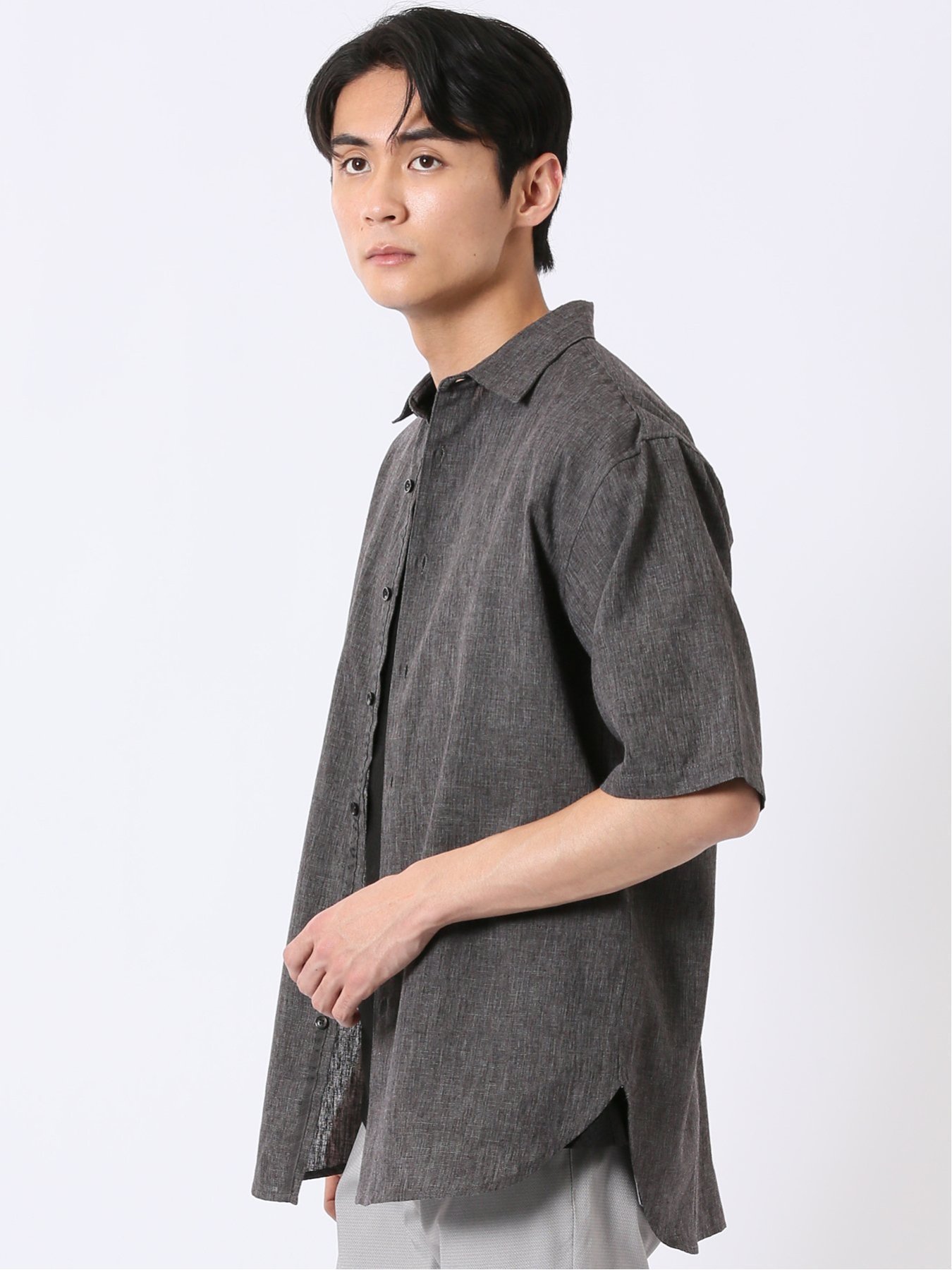 【SALE／10%OFF】TAKA-Q リネン混 レギュラーカラー 半袖 シャツ タカキュー トップス シャツ・ブラウス グレー ベージュ【送料無料】