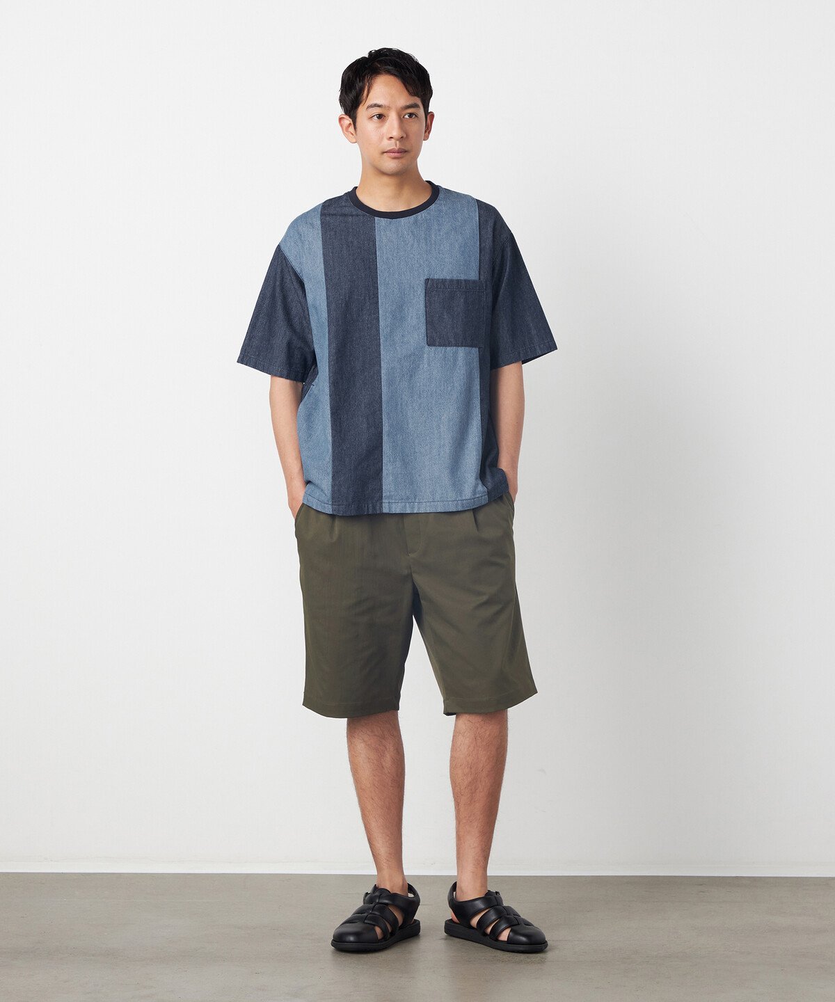 6オンスコットンデニム 切り替え半袖Tシャツ コムサイズム トップス カットソー・Tシャツ ネイビー