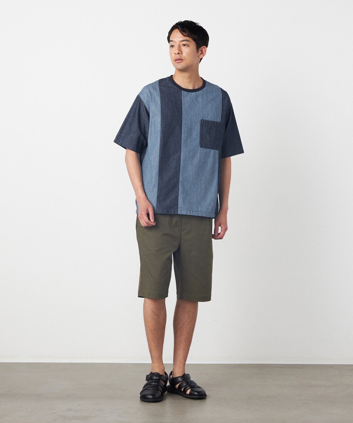 6オンスコットンデニム 切り替え半袖Tシャツ コムサイズム トップス カットソー・Tシャツ ネイビー