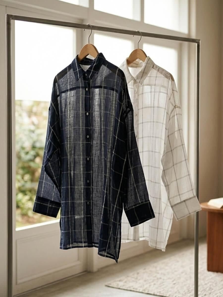 . Sheer checkered shirt ラシュッド トップス シャツ・ブラウス ブラック ホワイト
