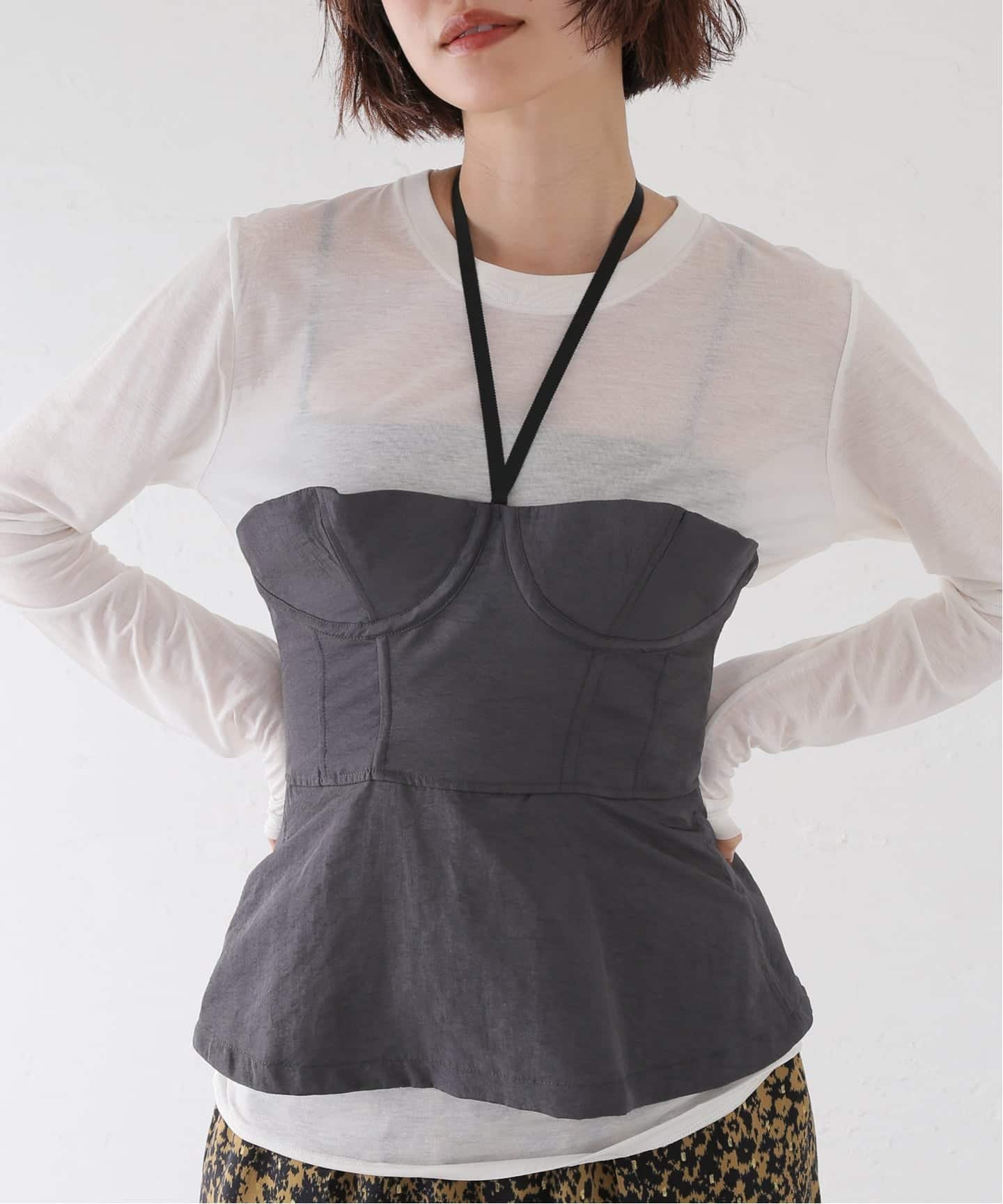 【SALE／30%OFF】JOURNAL STANDARD L'ESSAGE FUMIE TANAKA/フミエタナカ over corset コルセット ジャーナルスタンダード レサージュ トップス キャミソール グレー【送料無料】