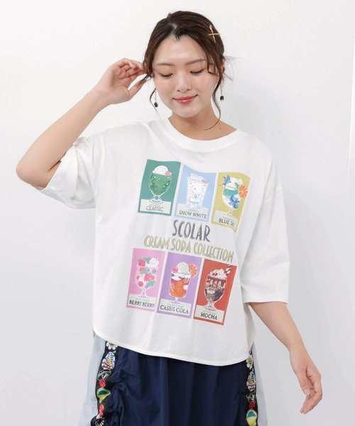 GSC WOMENS SELECT ScoLar/スカラー クリームソーダ柄 TEE 2 (WOMENS) ゴースローキャラバン トップス カットソー・Tシャツ ブラック ホワイト