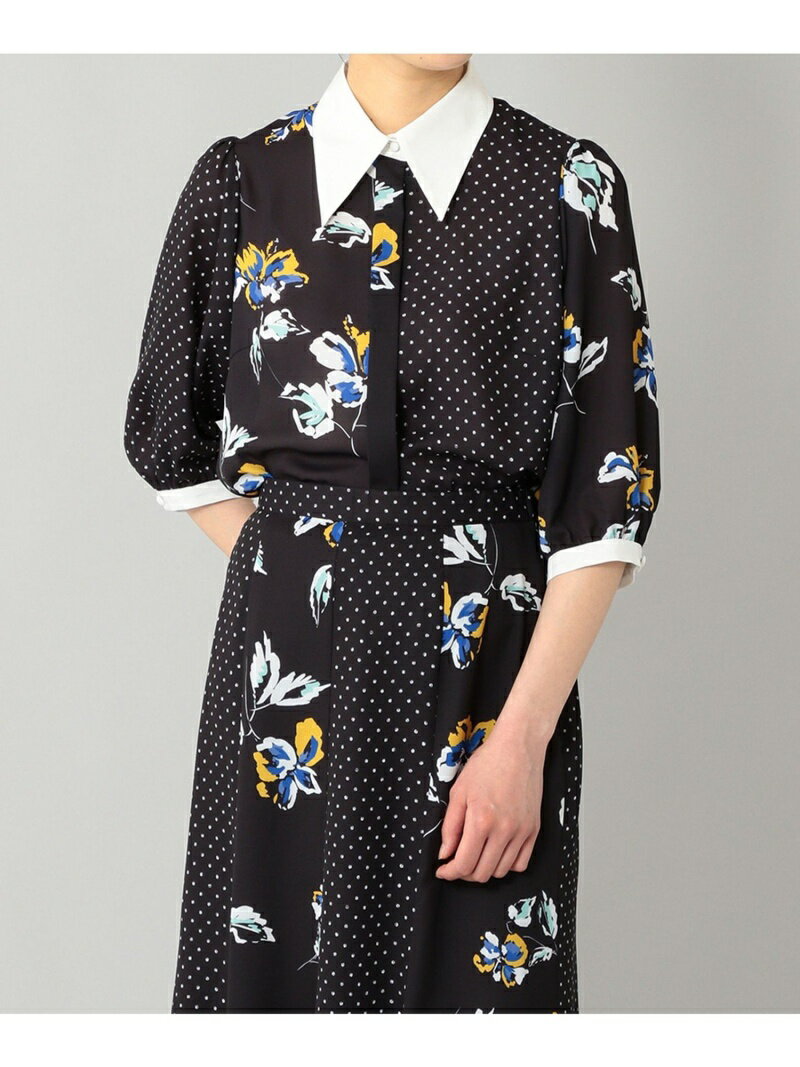 【SALE／60%OFF】GRACE CONTINENTAL ドットフラワー切替ブラウス グレースコンチネンタル トップス シャツ・ブラウス ブラック ブラウン【送料無料】のサムネイル