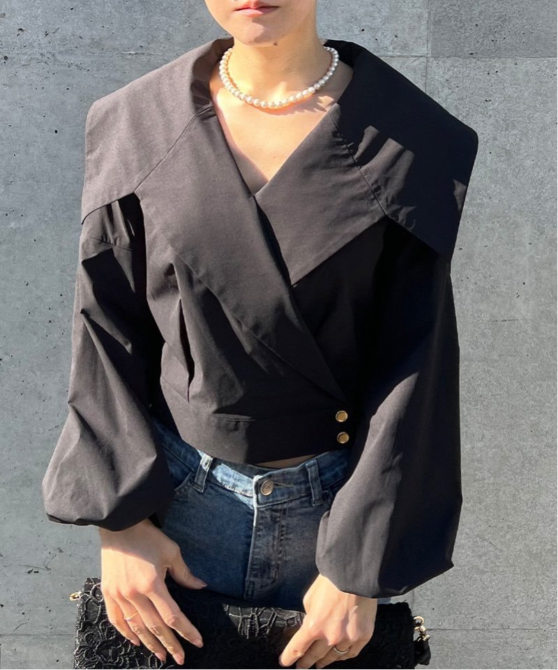 JENNE オードリー風レトロブラウス ジェンヌ トップス シャツ・ブラウス ブラック【送料無料】のサムネイル