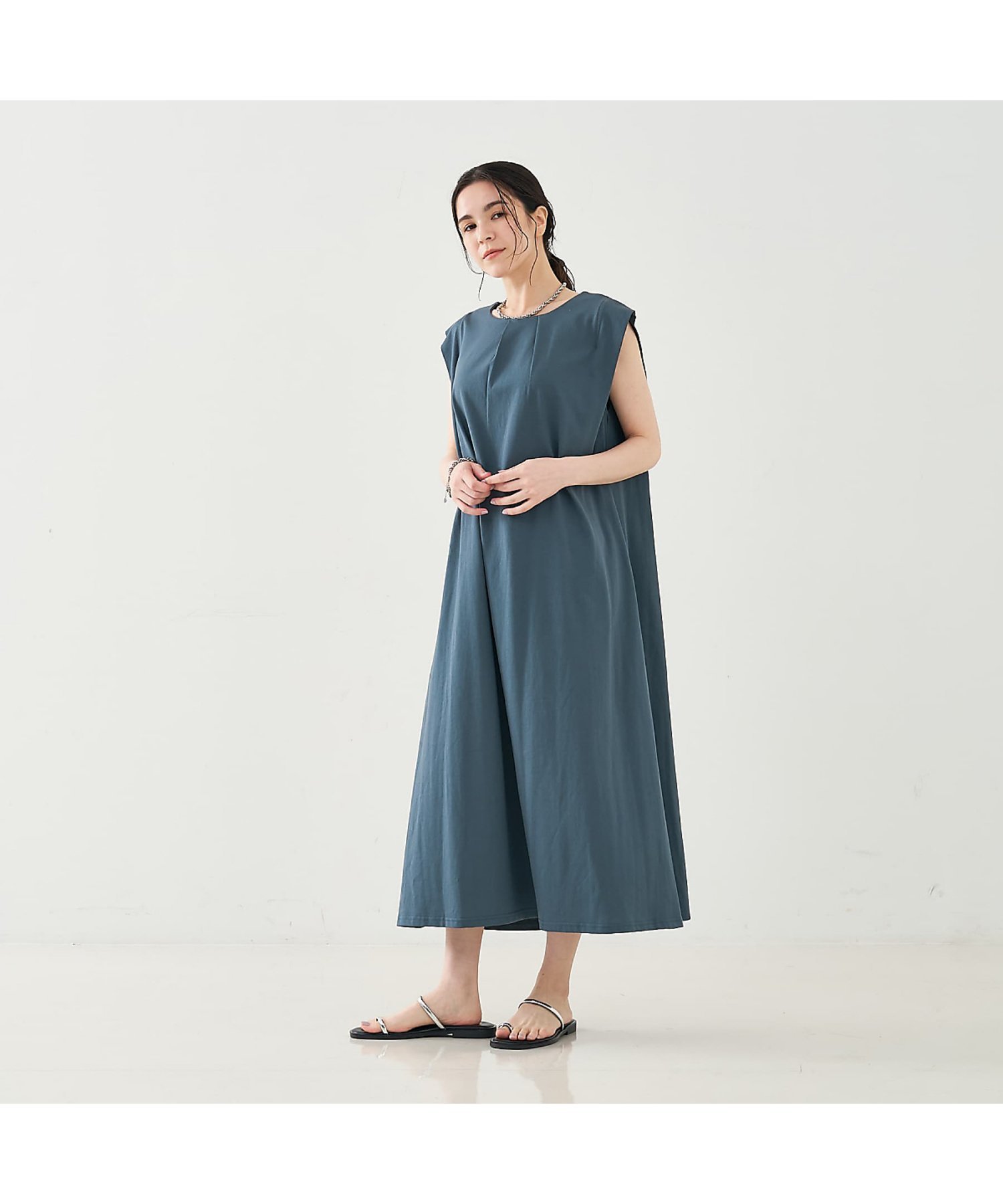 collex ノースリーブカットソーワンピース コレックス ワンピース・ドレス シャツワンピース ブルー ブラック【送料無料】