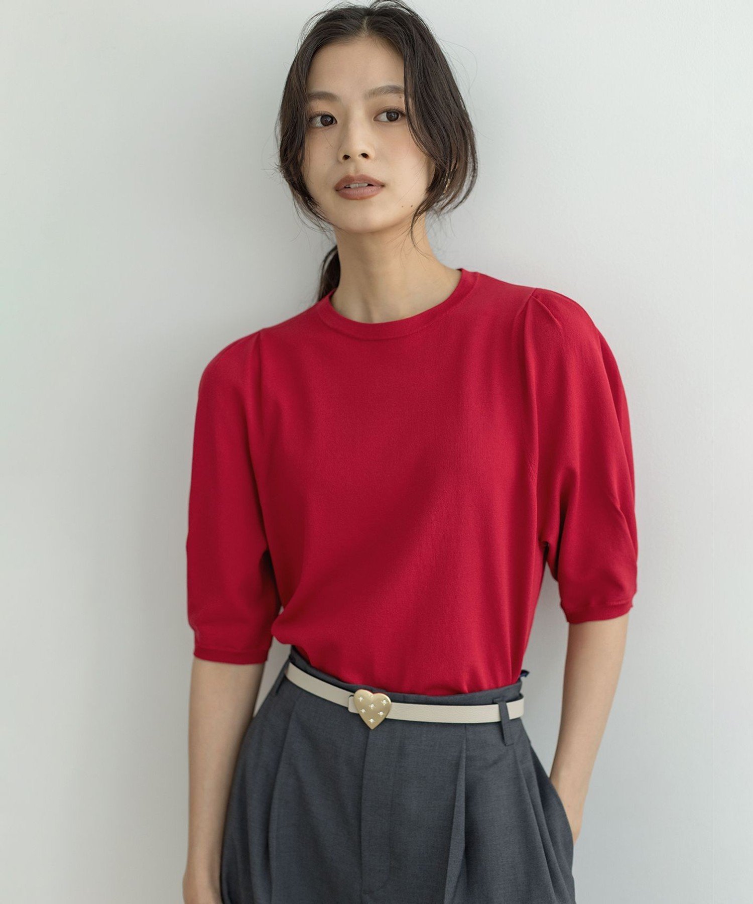 【SALE／30%OFF】組曲 S クルミボタン5分袖ニット クミキョク トップス ニット ブラック レッド ブルー ブラウン ホワイト【送料無料】