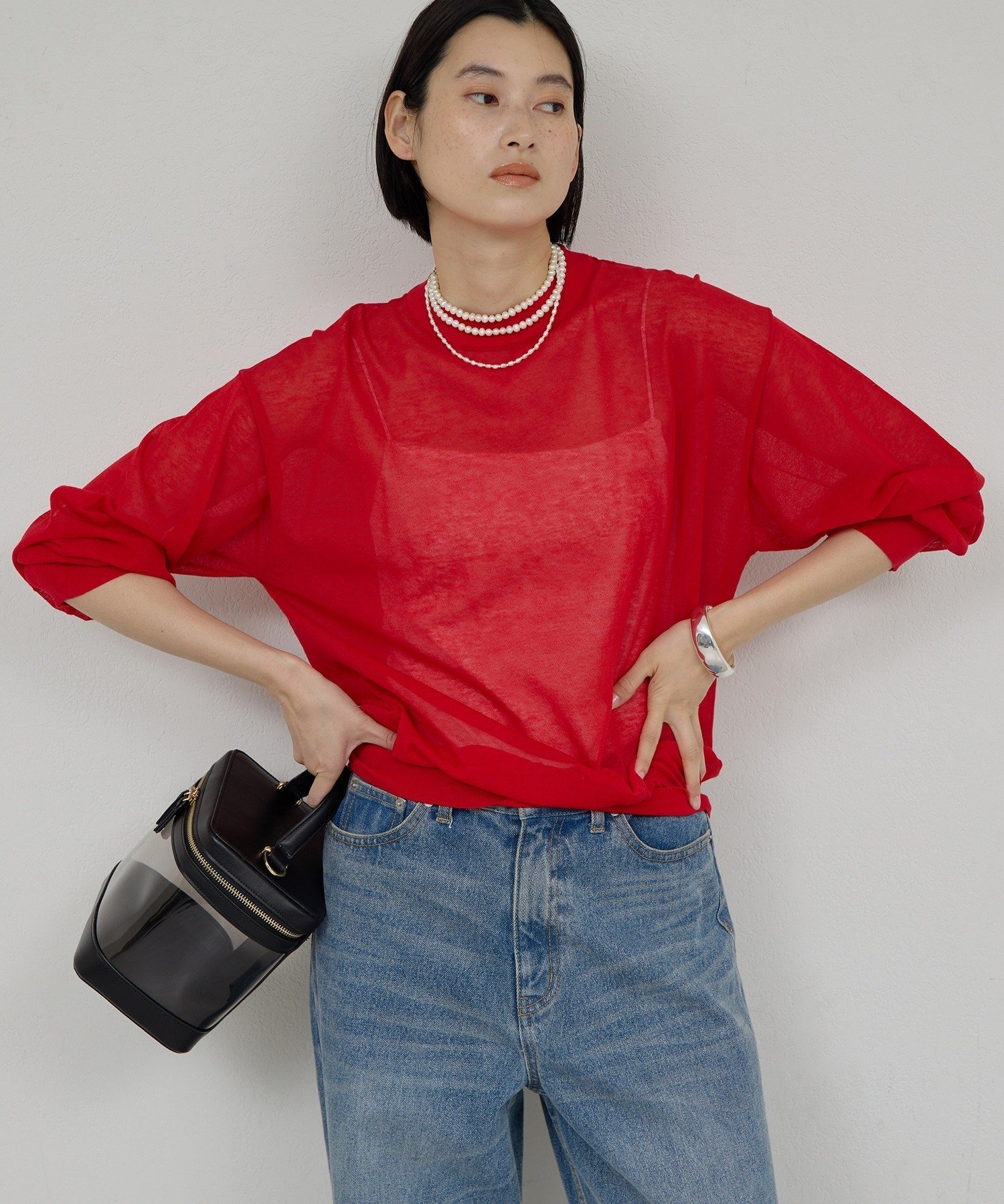 【SALE／20%OFF】GALLARDAGALANTE コットンシアーニット ガリャルダガランテ トップス ニット レッド【送料無料】