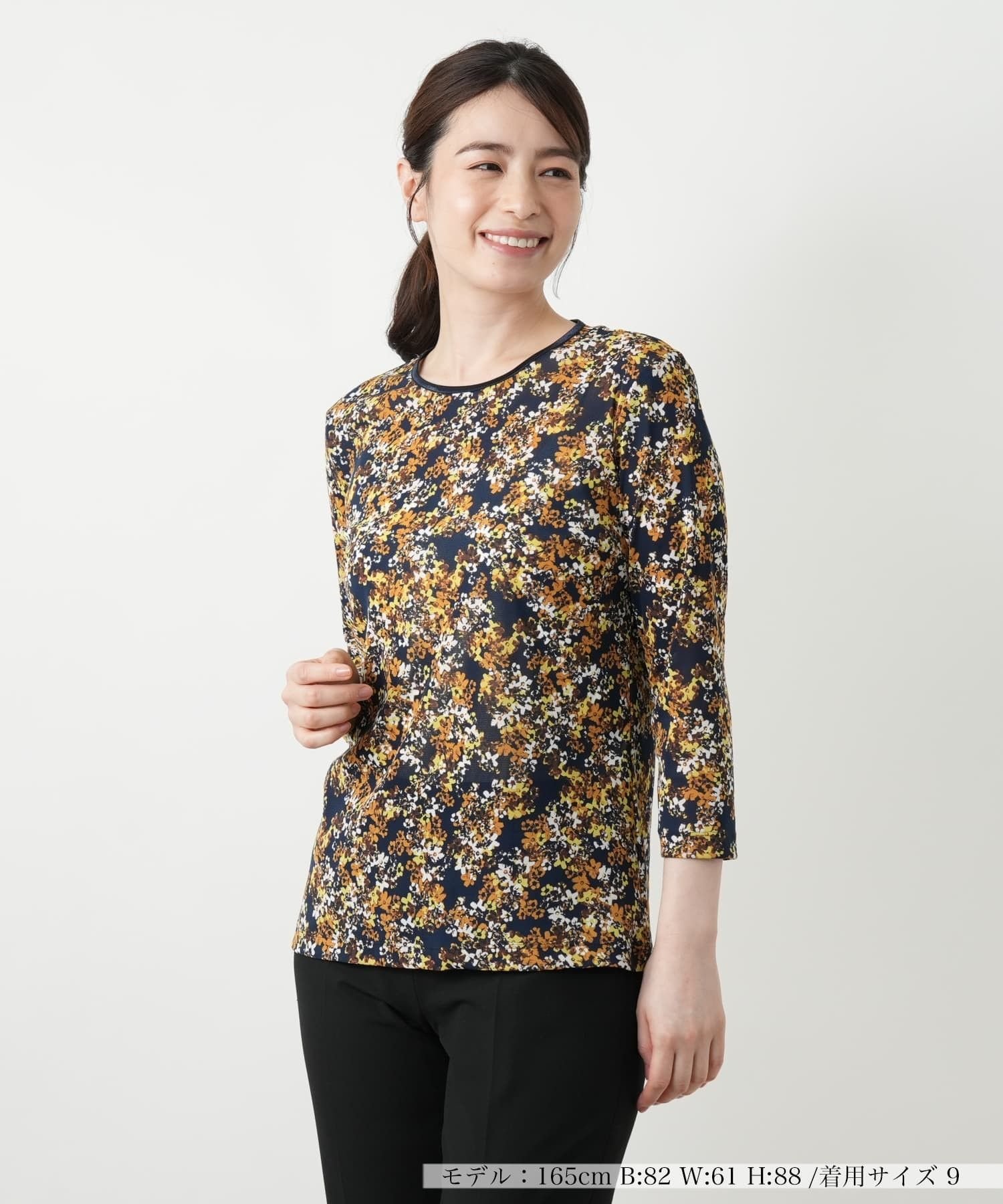 Leilian プリントカットソー レリアン トップス カットソー・Tシャツ イエロー ブルー ピンク