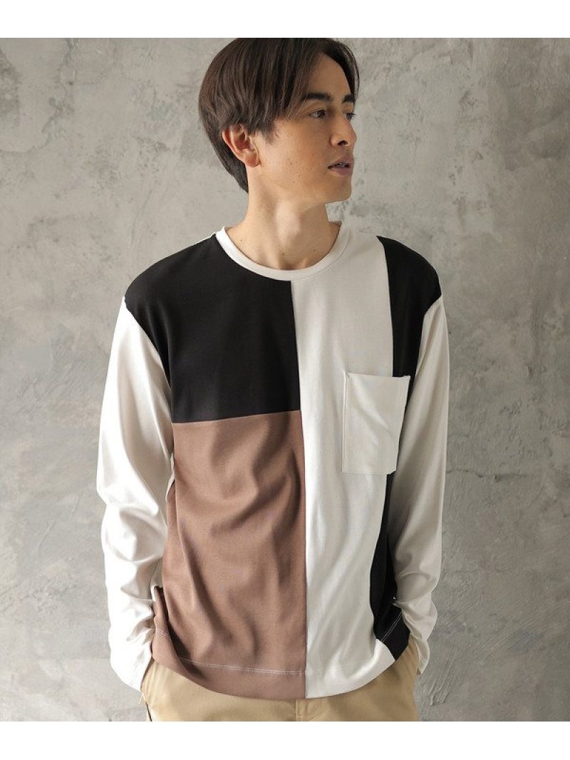 【SALE／50%OFF】UNION STATION 切替長袖Tシャツ メンズ ビギ トップス カットソー・Tシャツ ブラック グレー ネイビーのサムネイル