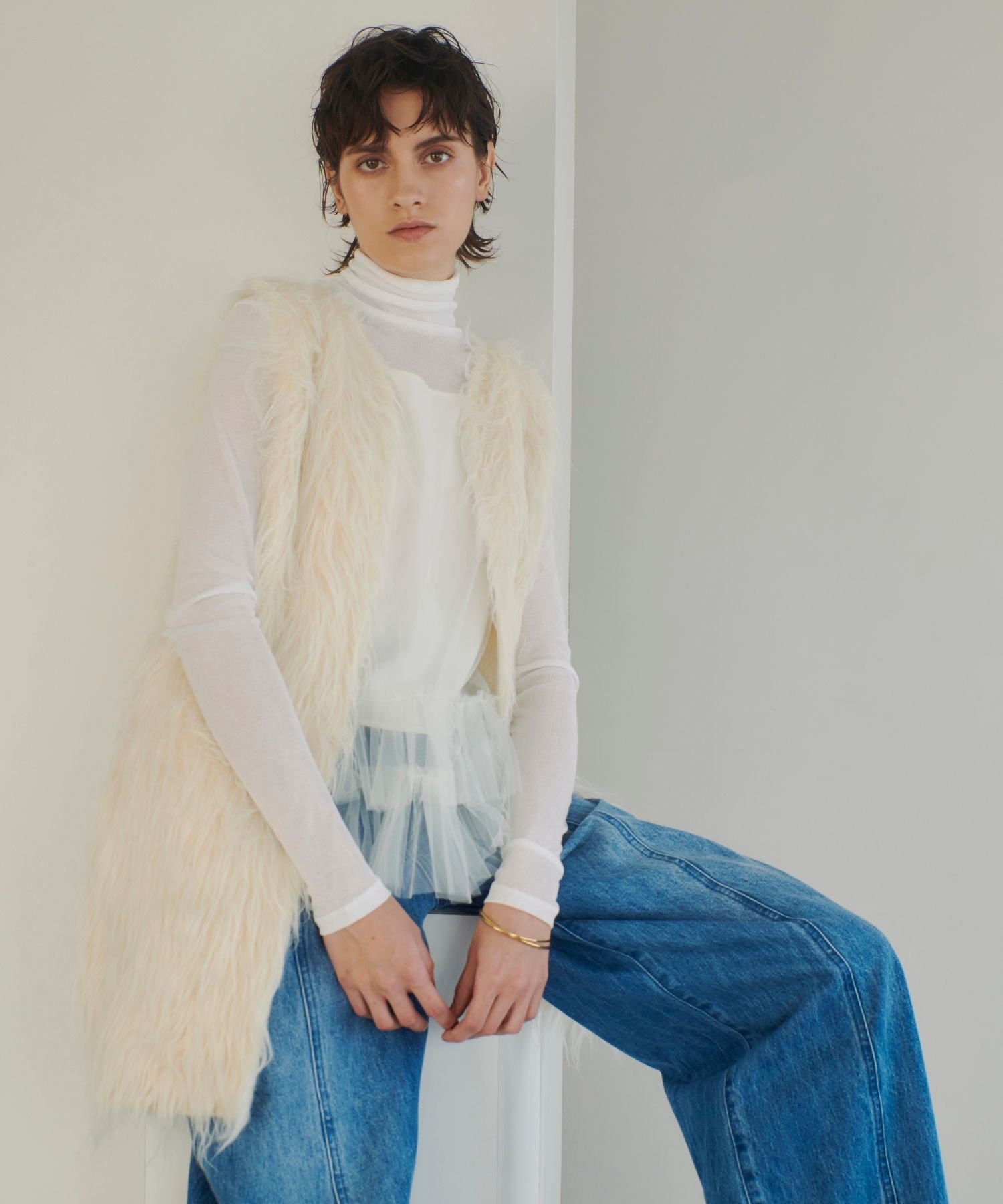 【SALE／50%OFF】allureville イエティシャギーニットジレ アルアバイル ジャケット・アウター その他のジャケット・アウター ホワイト ブルー ブラウン【送料無料】