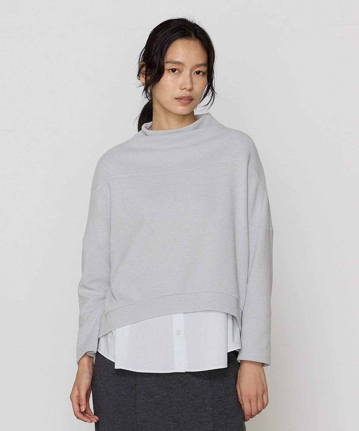 Gabardine K.T ニットコール レイヤードセーター コムサ トップス カットソー・Tシャツ ブラック グレー ネイビー