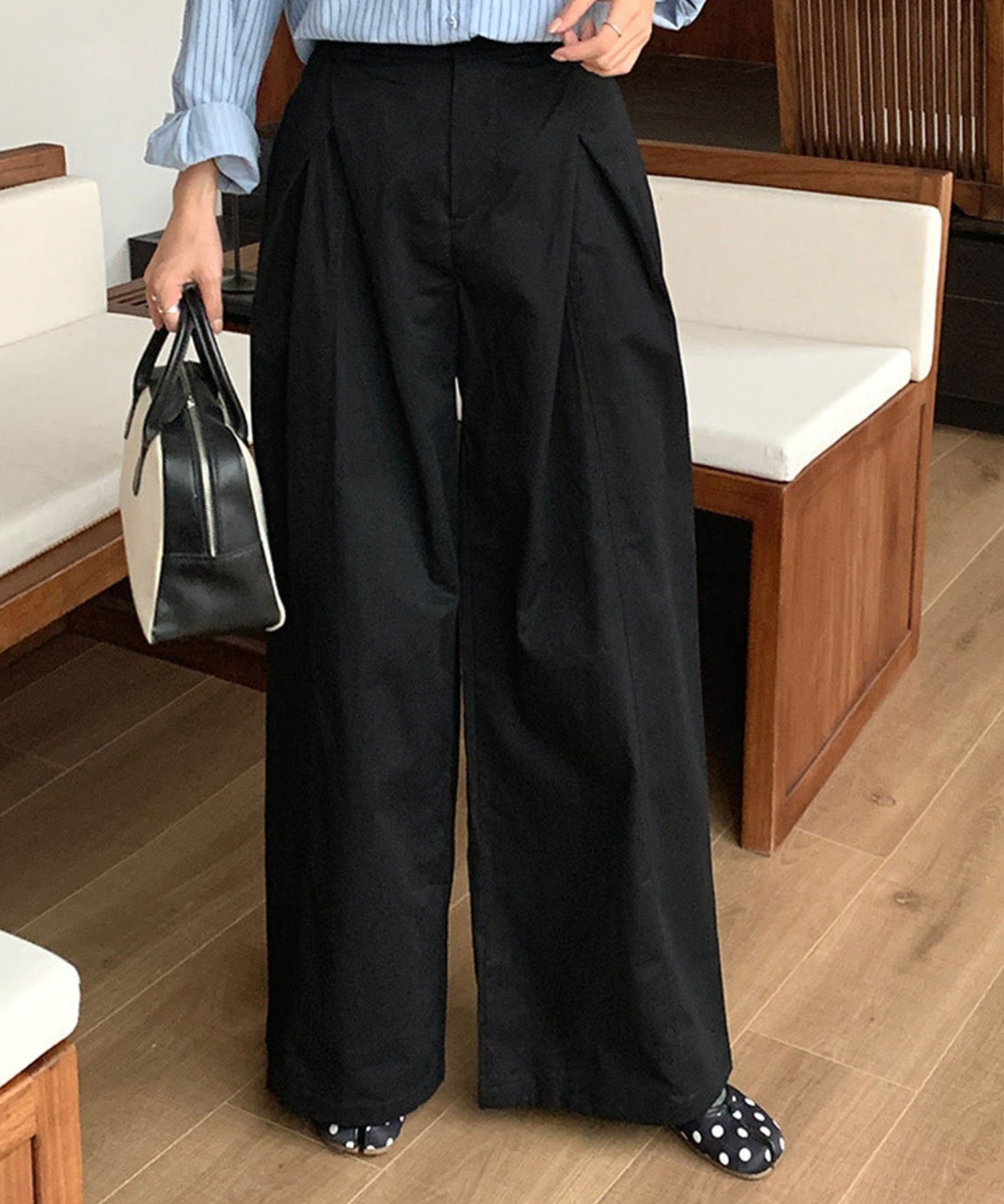 BANICO 【BANICO】クロスドレープワイドレッグパンツ アイモハ パンツ スラックス・ドレスパンツ ブラック ホワイト【送料無料】