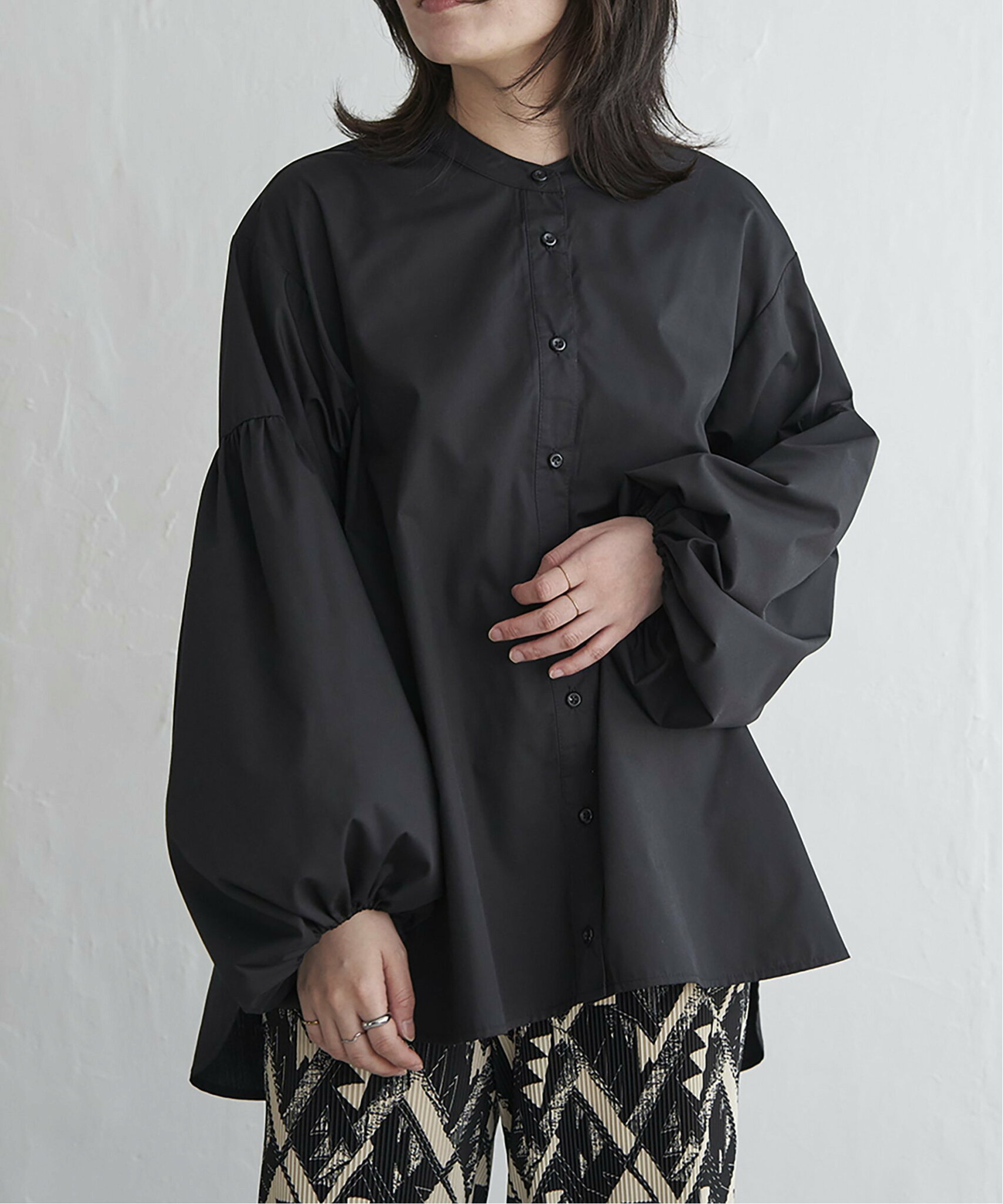 【SALE/9%OFF】VENCE share style Ladys バルーン袖スタンドシャツ ヴァンス エクスチェンジ トップス シャツ・ブラウス イエロー ホワイト ブラック【送料無料】