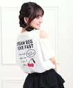 【SALE/30%OFF】PINK-latte 肩あきバックプリントビッグTシャツ ピンク ラテ トップス カットソー・Tシャツ ホワイト パープル グレー