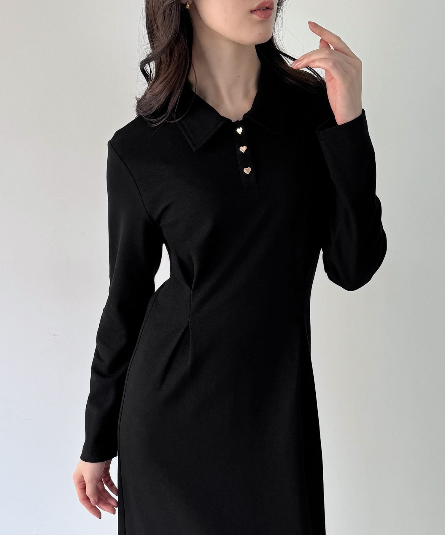 【SALE/26%OFF】JUNOAH タックタイトポロシャツワンピース ジュノア ワンピース・ドレス シャツワンピース ブラック グレー【送料無料】