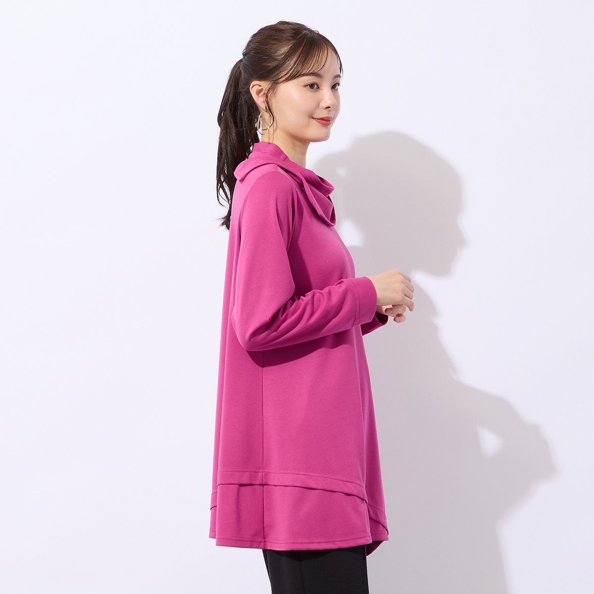 Liliane Burty 【M~4L】デザイン衿無地Tシャツ リリアンビューティ トップス カットソー・Tシャツ ピンク