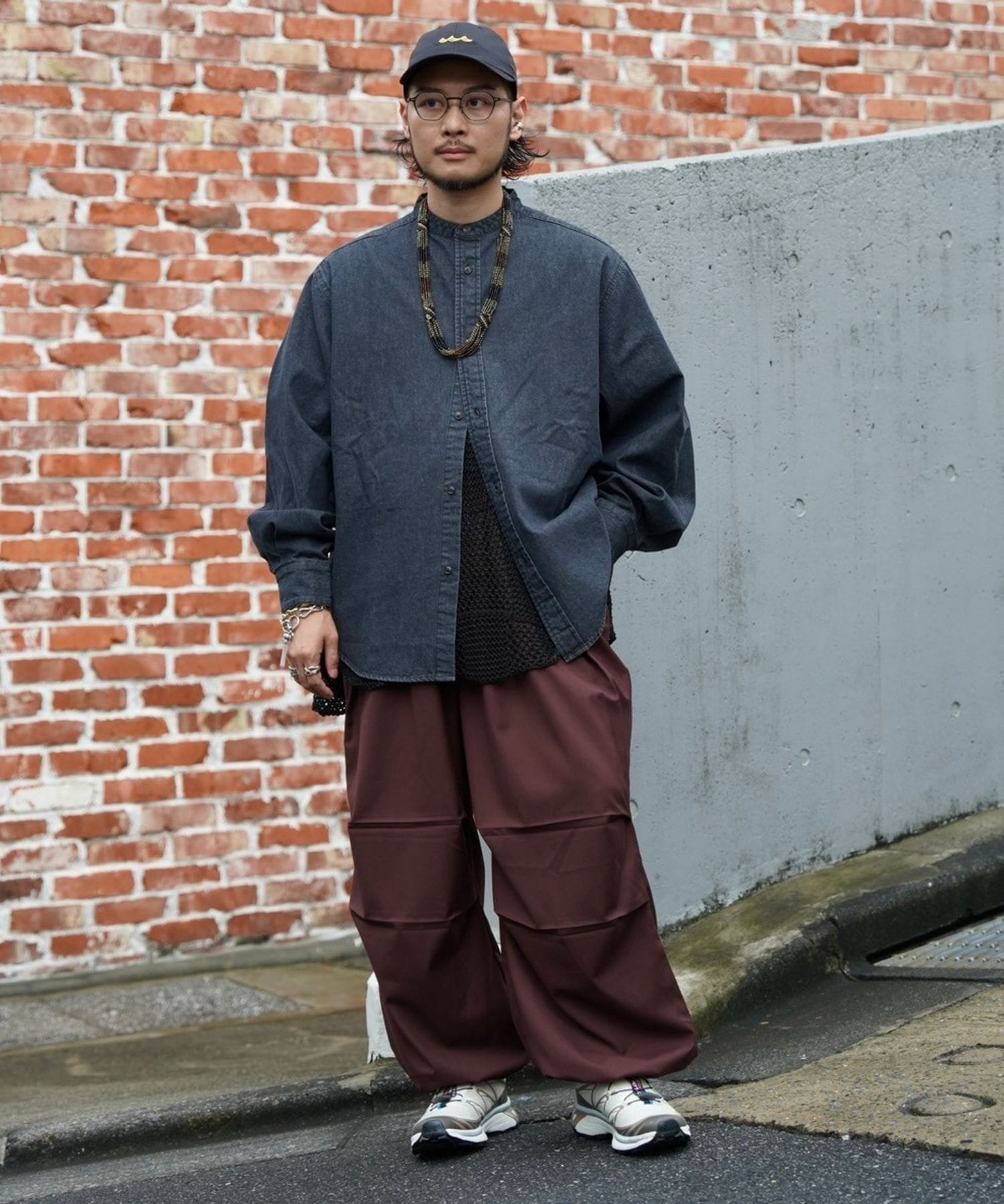 【IVY(アイビー)×BAYFLOW】バンドカラーデニムシャツ ベイフロー トップス シャツ・ブラウス ブラック ブルー