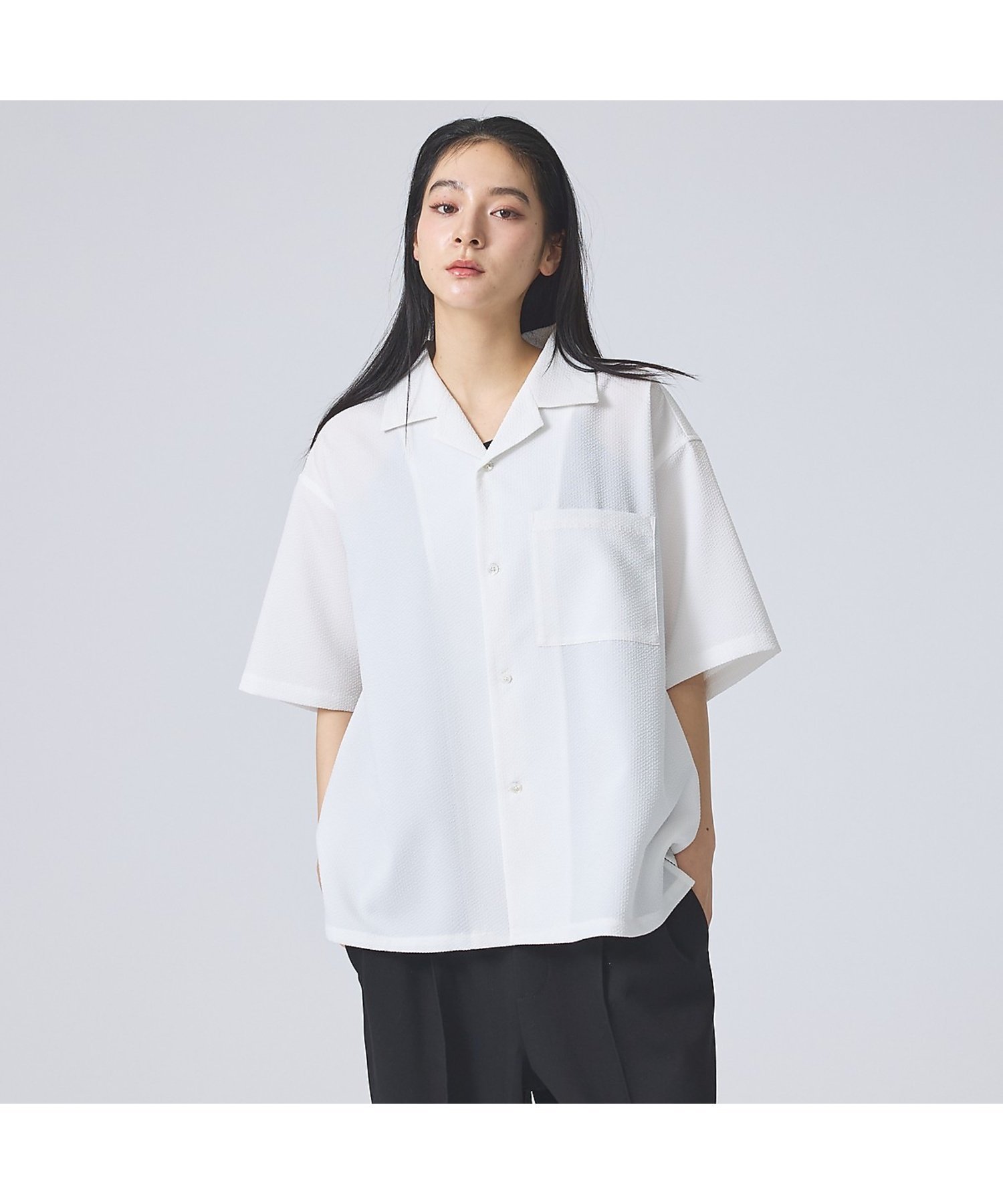 【SALE／30%OFF】ABAHOUSE LASTWORD 【FORTUNA /フォルトゥナ】ECOTECSeerSuckerOpenCol アバハウス トップス シャツ・ブラウス ブラック ホワイト【送料無料】