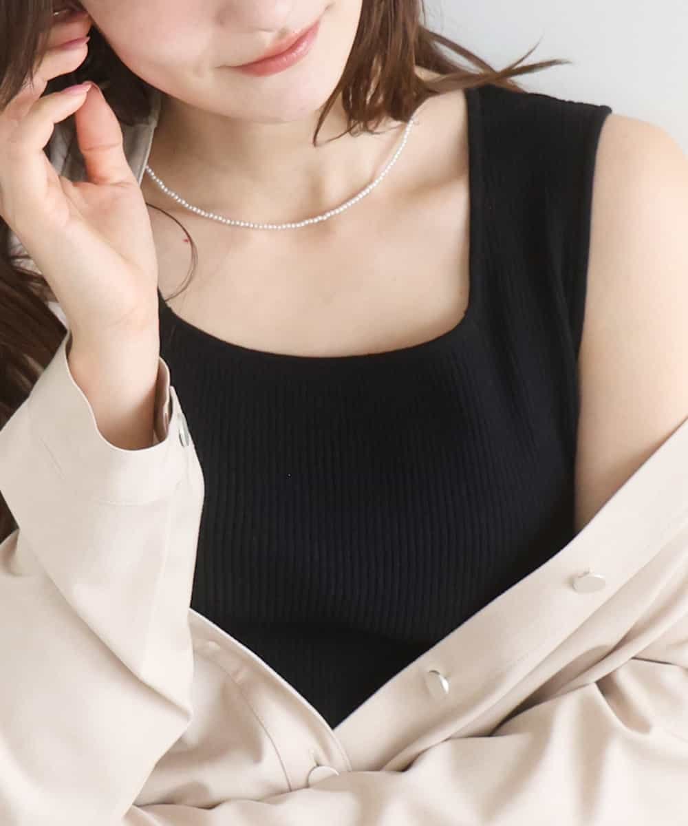MK MICHEL KLEIN [UVカット/洗える]スクエアネックリブニットタンクトップ エムケーミッシェルクラン トップス ノースリーブ・タンクトップ ブラック ホワイト