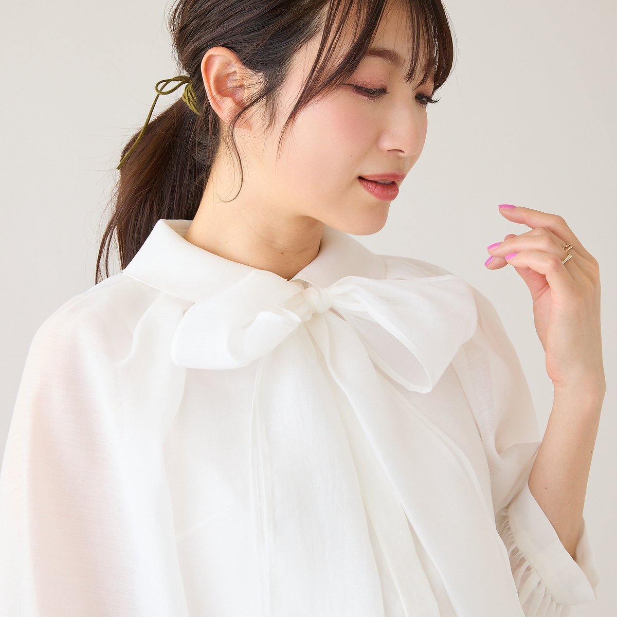 Rose Tiara リボンタイボリューム袖ブラウス ローズティアラ トップス シャツ・ブラウス オレンジ ブラック ホワイト