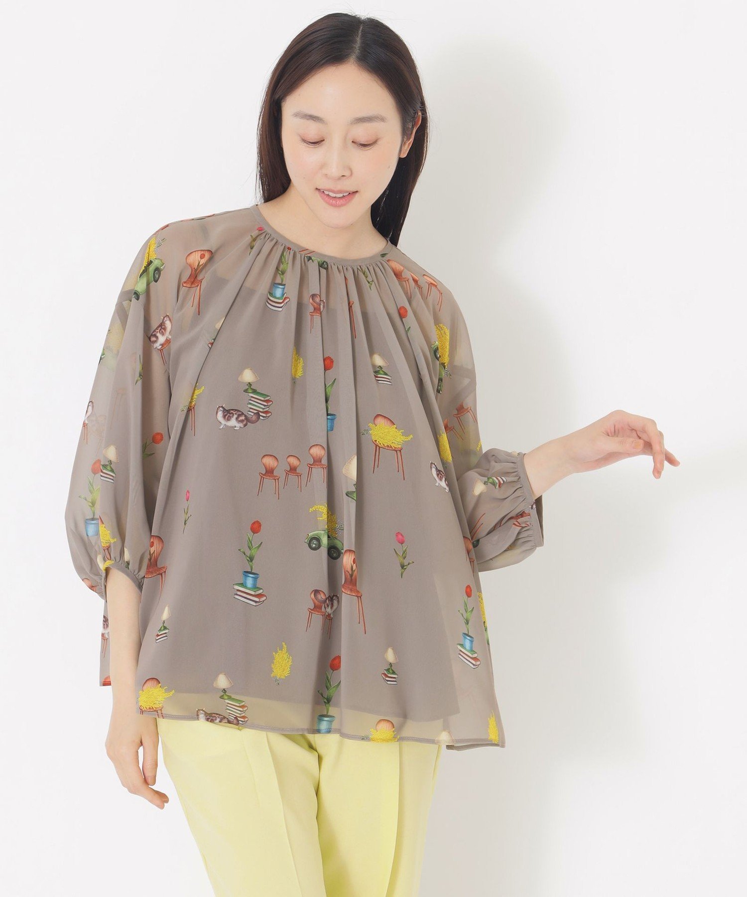 S.ESSENTIALS 【AIKO FUKUDAコラボ】プリントブラウス エス エッセンシャルズ トップス シャツ・ブラウス ネイビー グレー