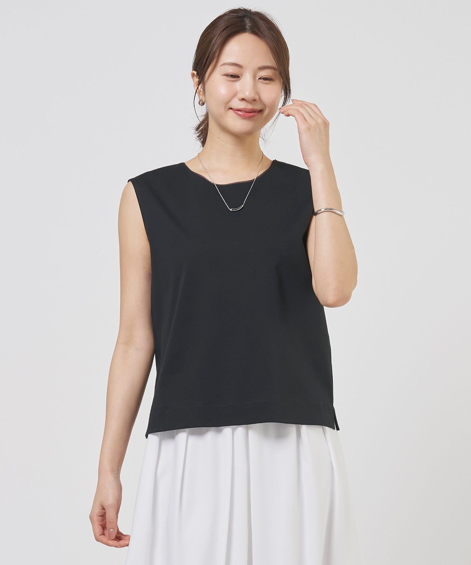 J.PRESS 【レイヤードスタイルに】スムースジャージー ノースリーブ カットソー ジェイプレス トップス カットソー・Tシャツ ブラック グレー ホワイト