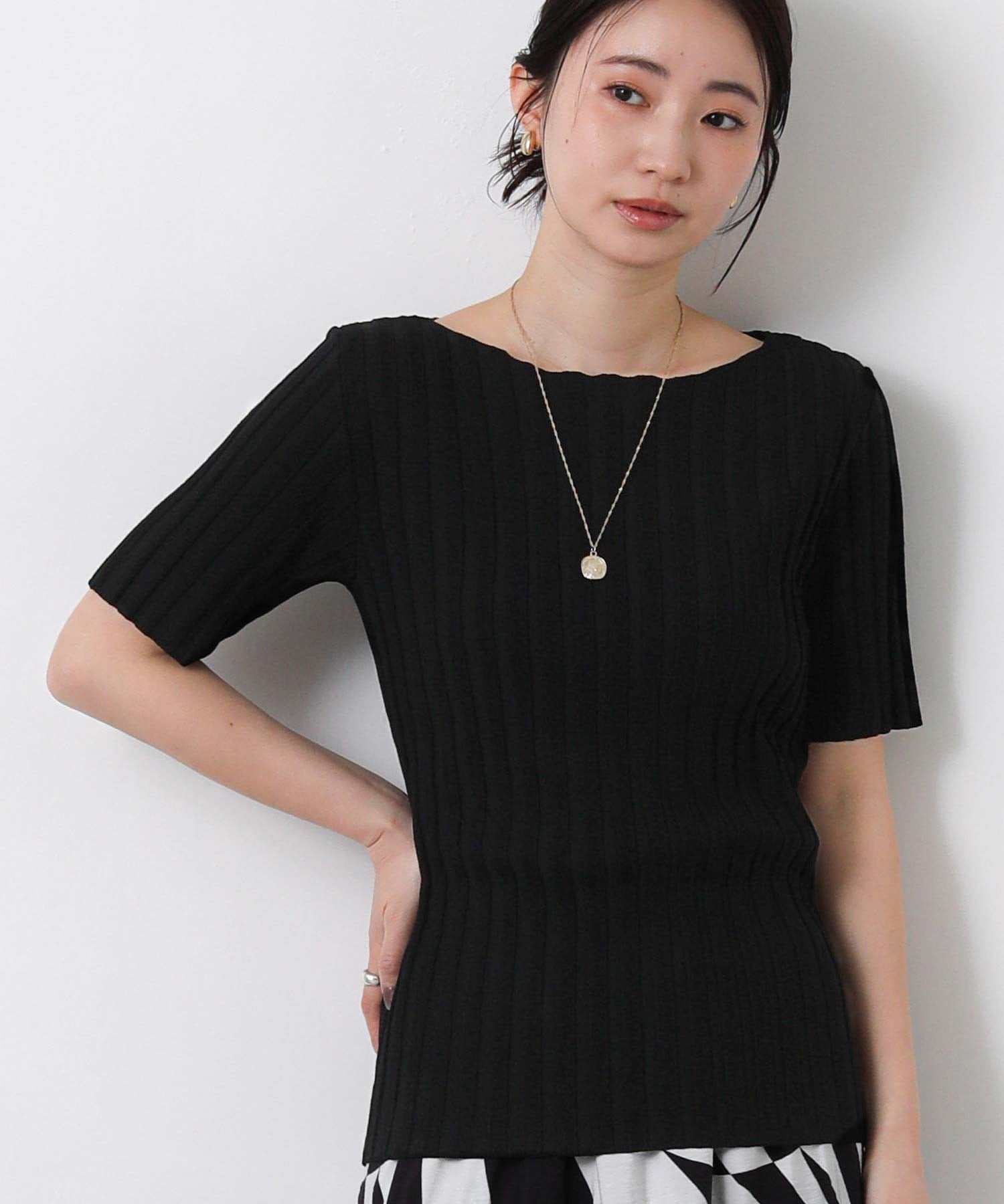 Gready Brilliant/(W)2_RTワイドリブボートHS グレディブリリアン トップス カットソー・Tシャツ ベージュ ブラック