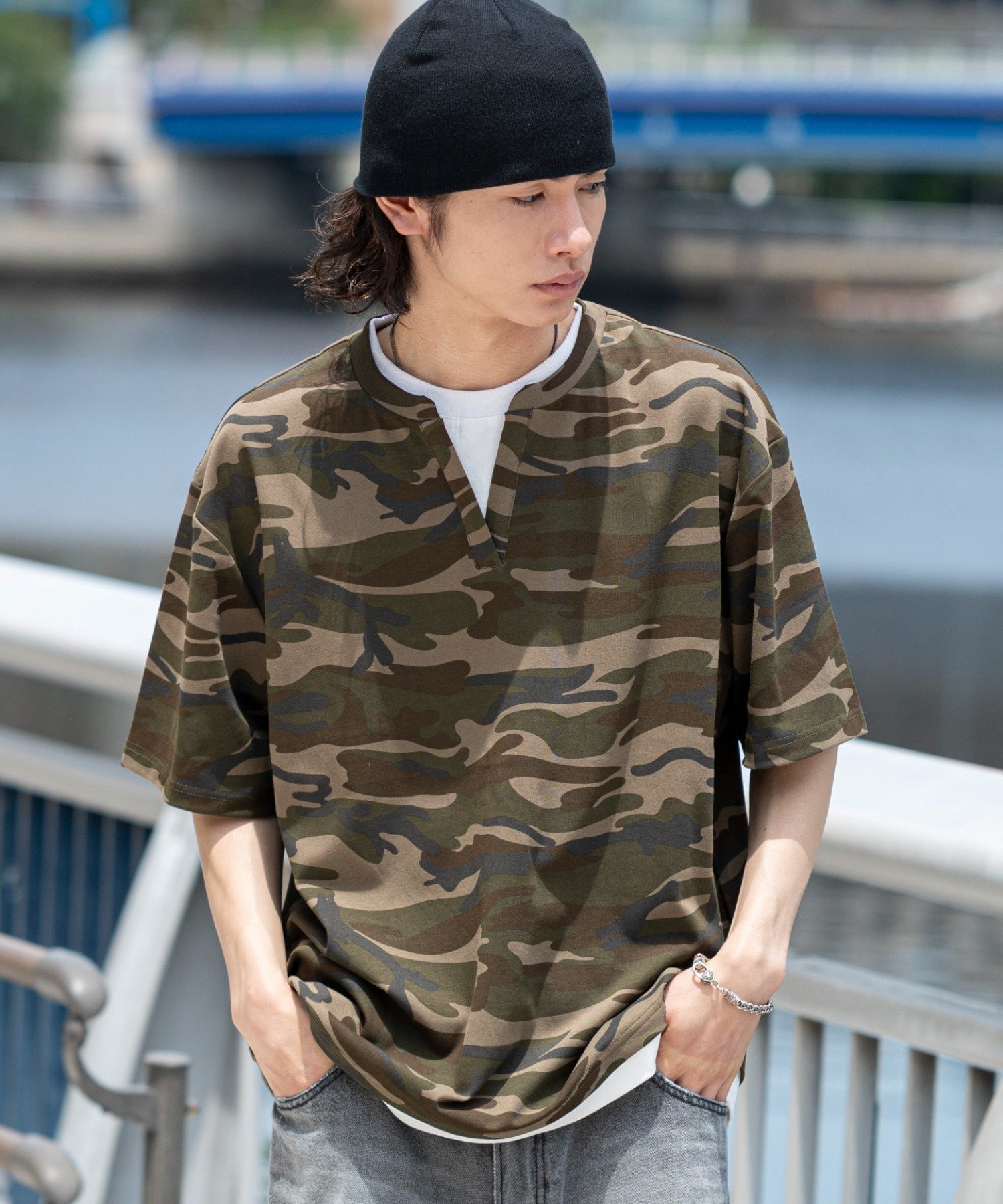 WEGO MEN'S カモフラレイヤードスキッパーT ウィゴー トップス カットソー・Tシャツ