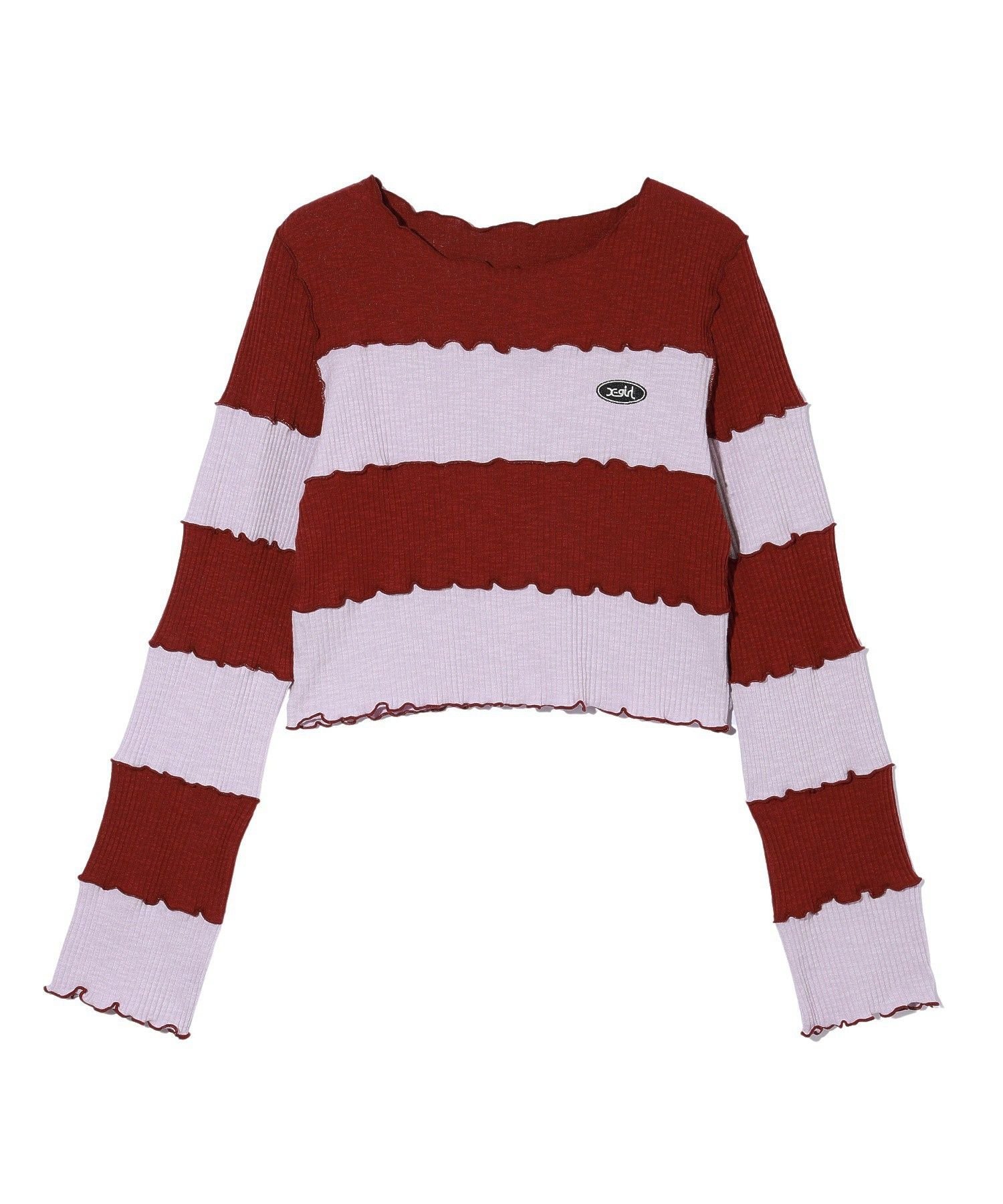 X-girl STRIPED CROPPED TOP エックスガール トップス カットソー・Tシャツ ネイビー レッド ブラウン