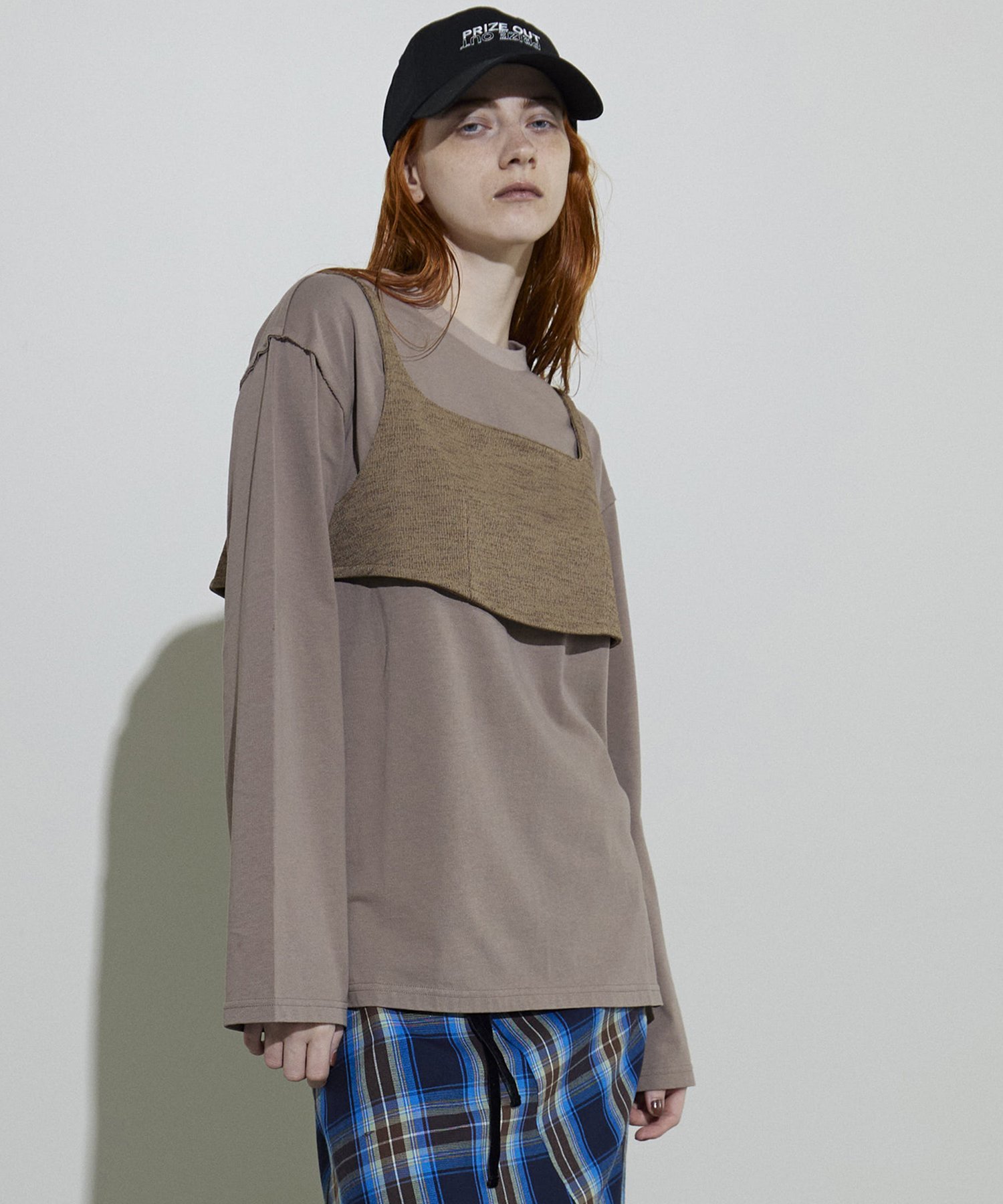 MAISON SPECIAL Bustier Combination Big Size T-shirt メゾンスペシャル トップス カットソー・Tシャツ ブルー ブラウン ブラック