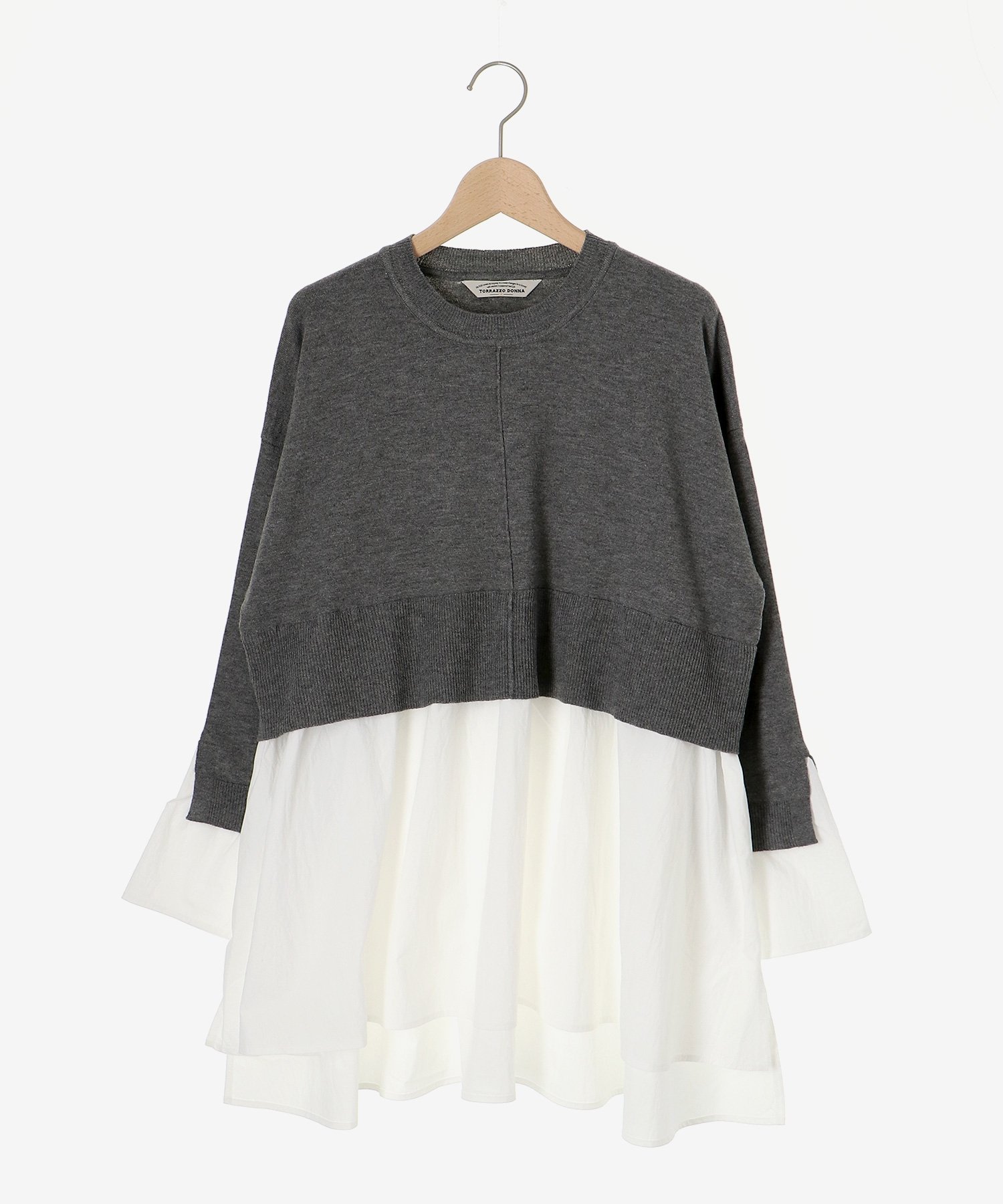 le.coeur blanc 《手洗い可能》TORRAZZO DONNAニット×シャツチュニック ルクールブラン トップス ニット ベージュ グレー