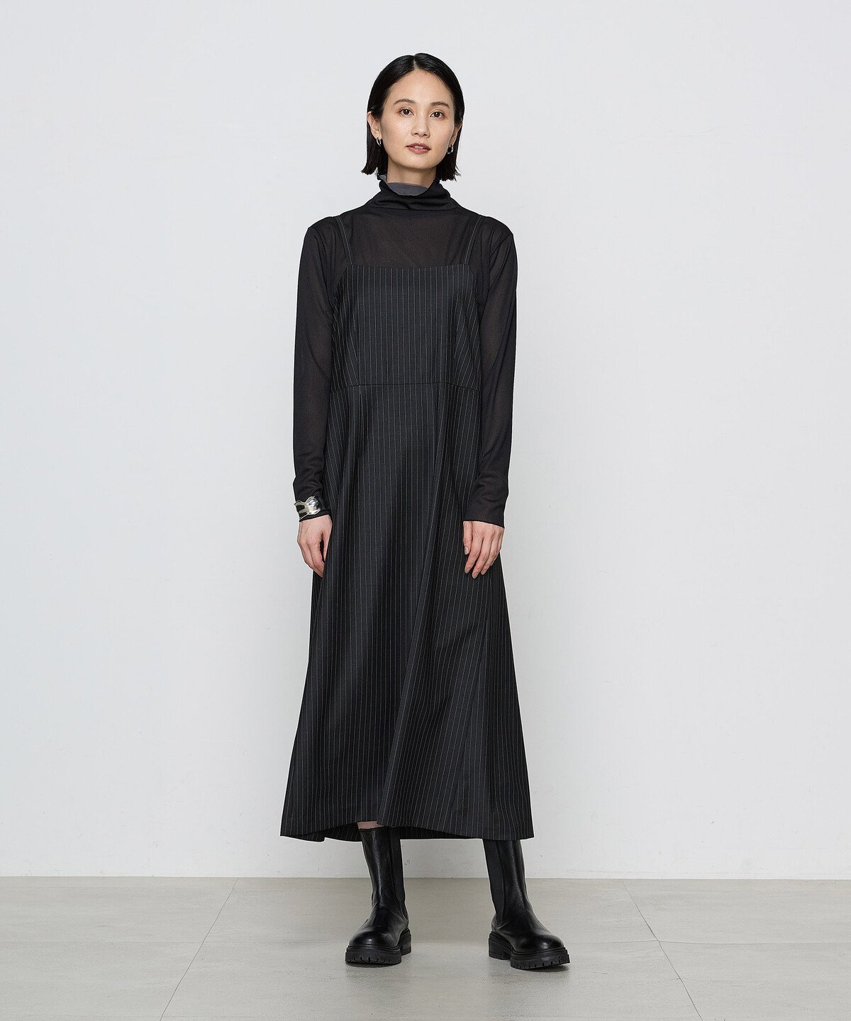 【SALE／28%OFF】COMME CA 【ブライトリーセットアップ/セットアップ対応】マニッシュストライプ ワンピース コムサ ワンピース・ドレス ワンピース グレー【送料無料】