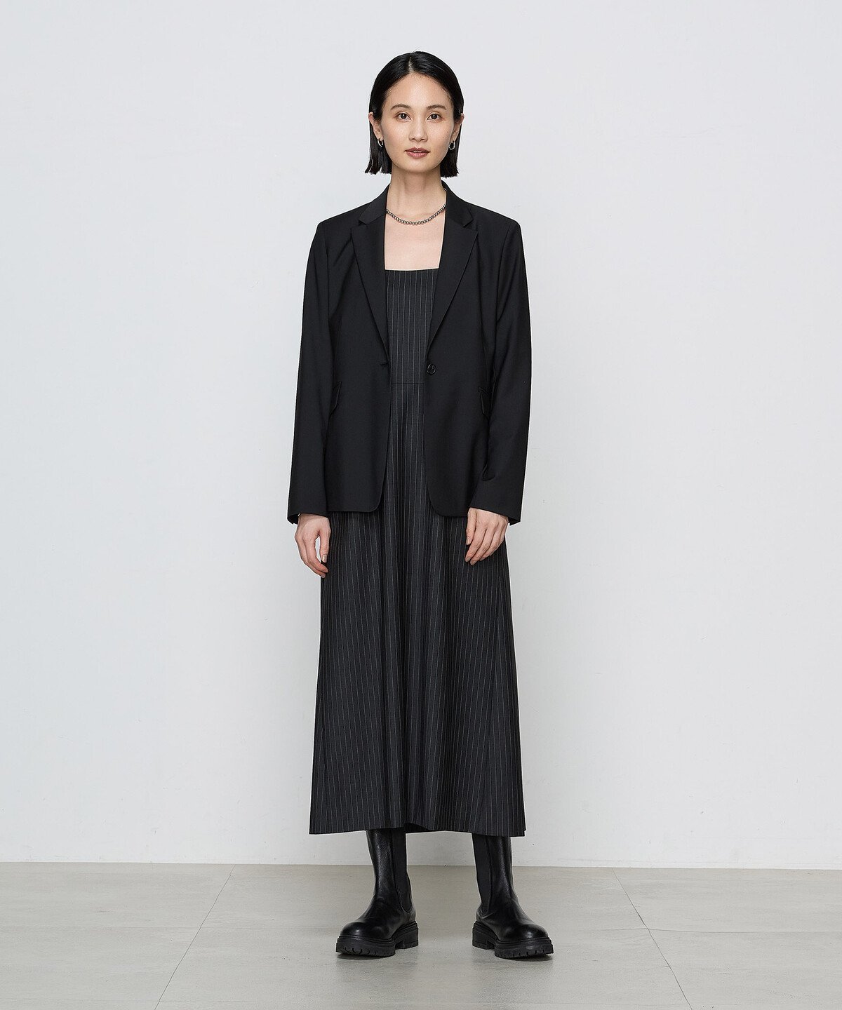 【SALE／28%OFF】COMME CA 【ブライトリーセットアップ/セットアップ対応】マニッシュストライプ ワンピース コムサ ワンピース・ドレス ワンピース グレー【送料無料】