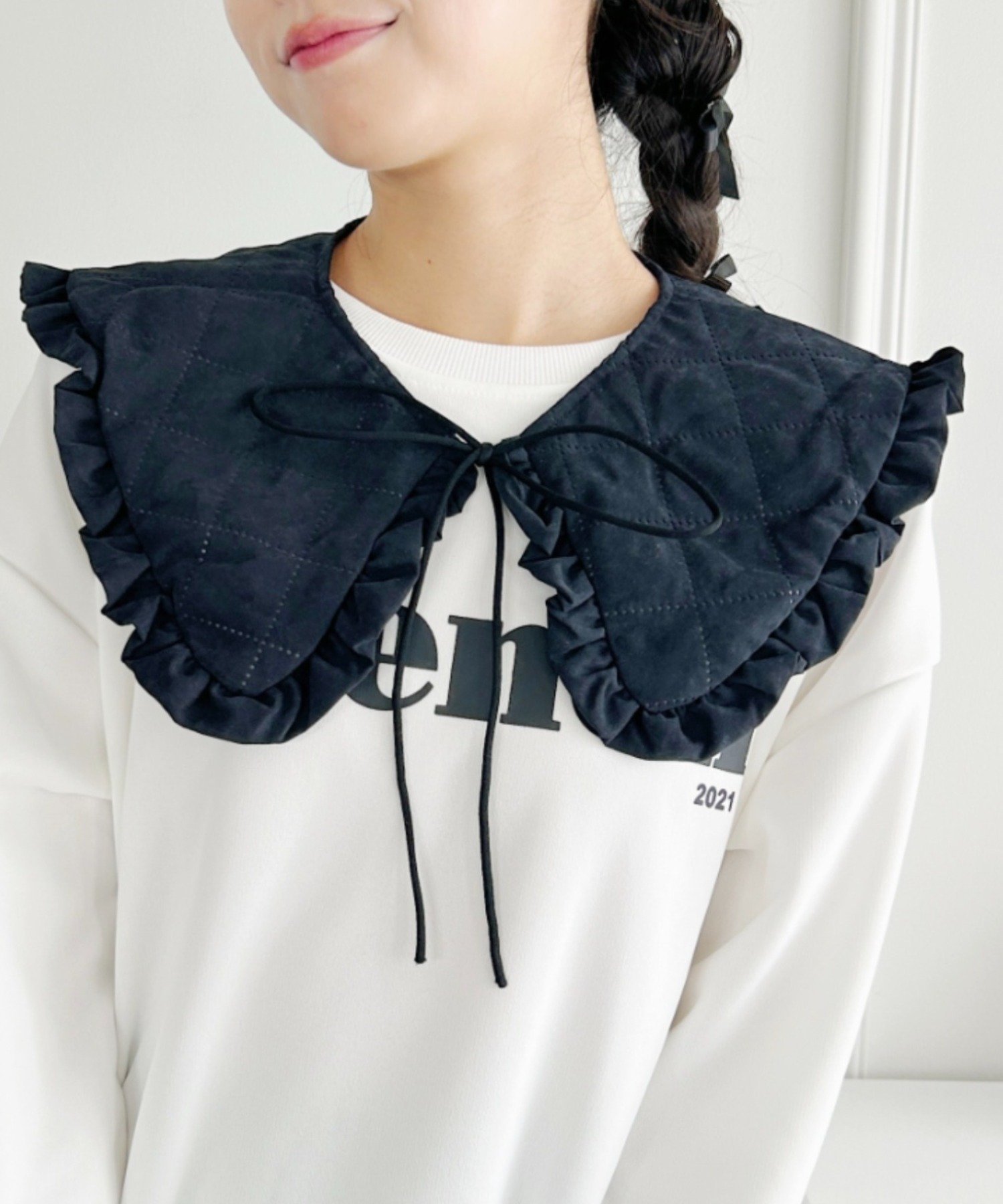 【SALE/33%OFF】Loueme キルティングフリル付け襟 マルチ WAY リボン アウトフィッターラボ ファッション雑貨 付け襟 ブラック