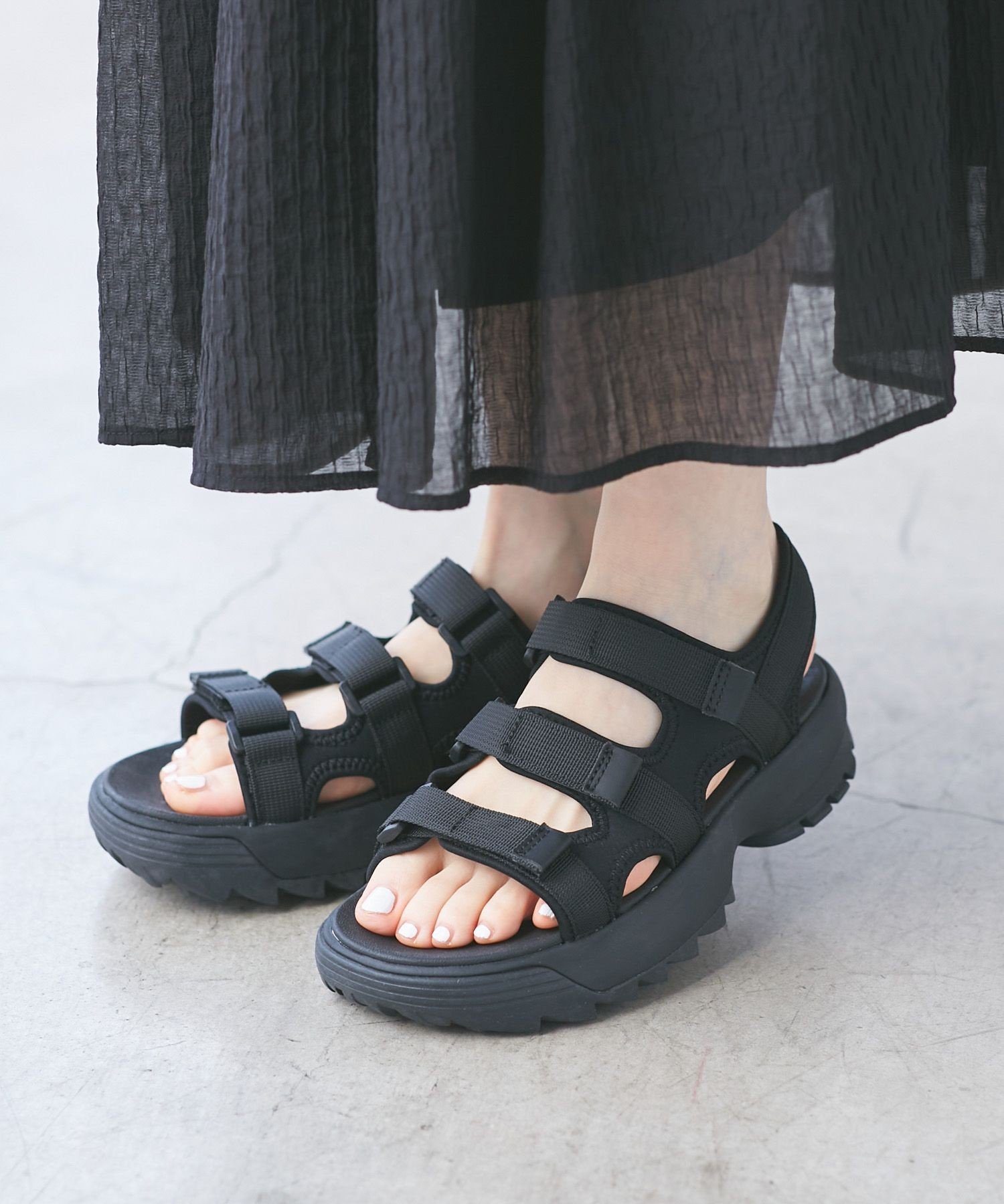 【SALE／30%OFF】ROPE' PICNIC PASSAGE ボリュームソールスニーカーサンダル ロペピクニック シューズ・靴 サンダル ブラック【送料無料】