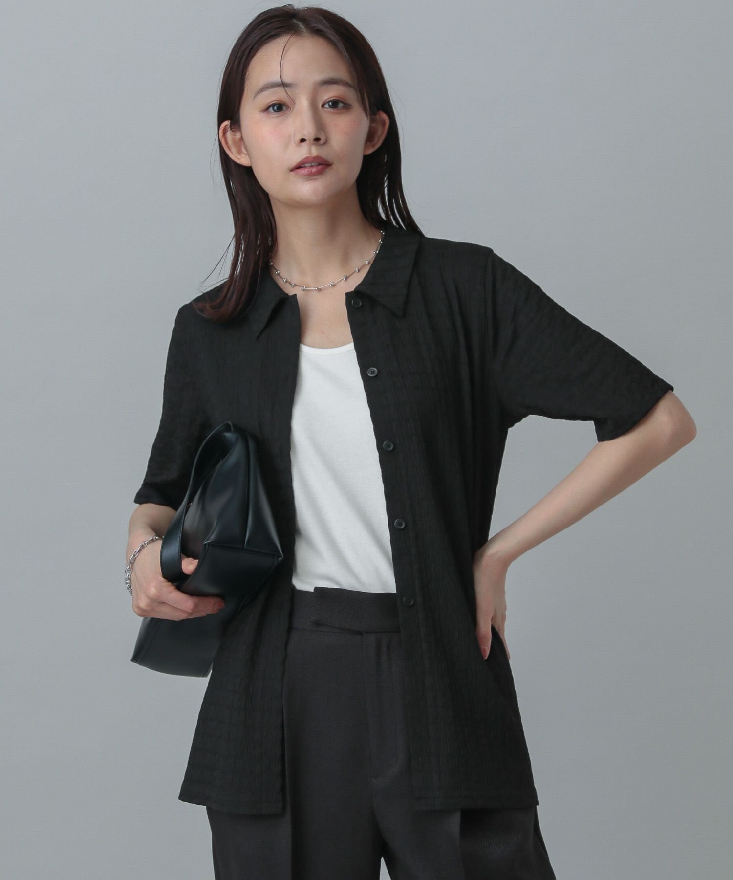 【SALE／40%OFF】GLOBAL WORK MATINEE LINE/ポコポコシャツ半袖/327916 グローバルワーク トップス シャツ・ブラウス ホワイト ブラック