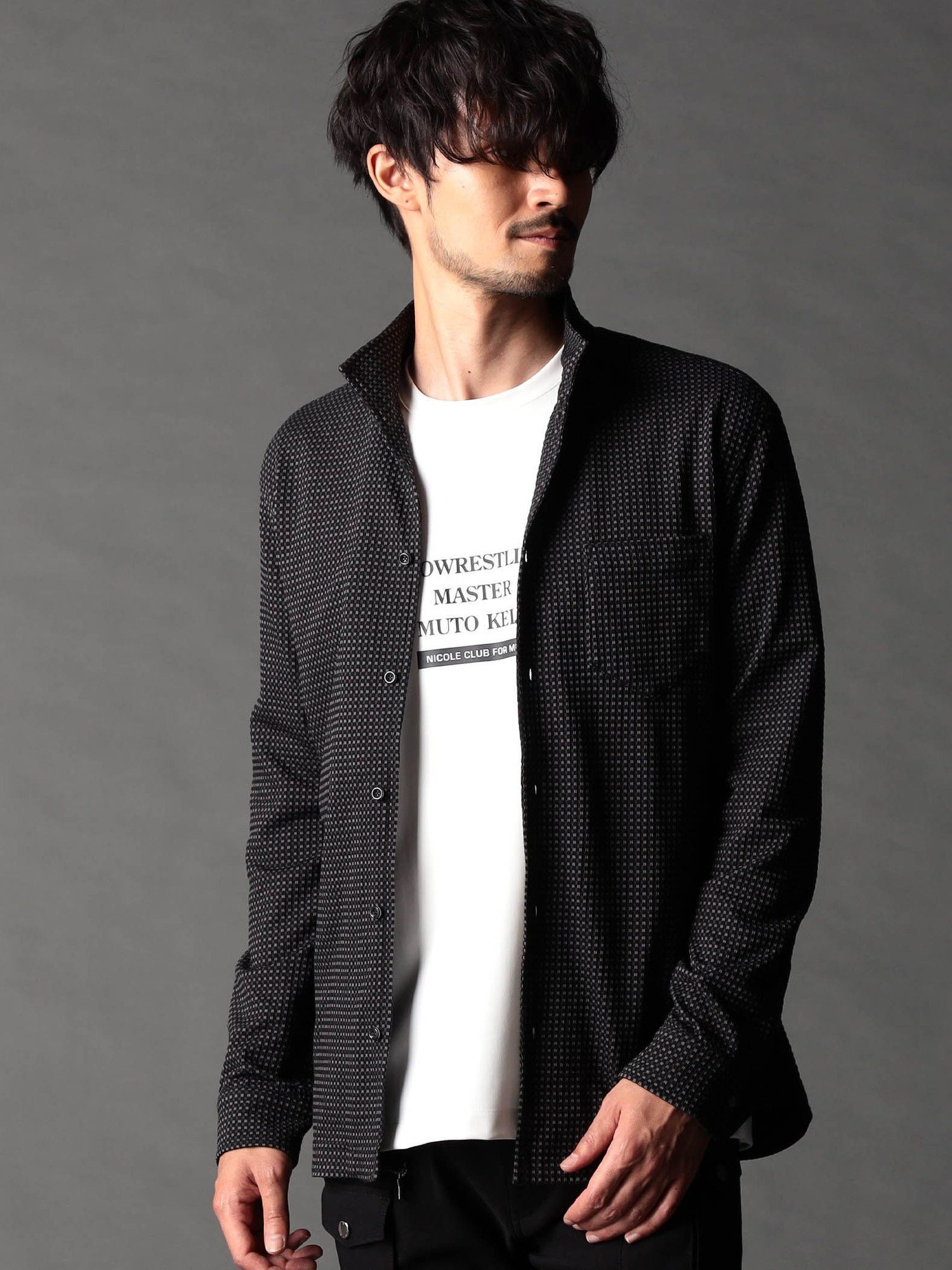NICOLE CLUB FOR MEN ニットサッカーチェック・ジオメトリック アラカルトシャツ ニコル トップス シャツ・ブラウス