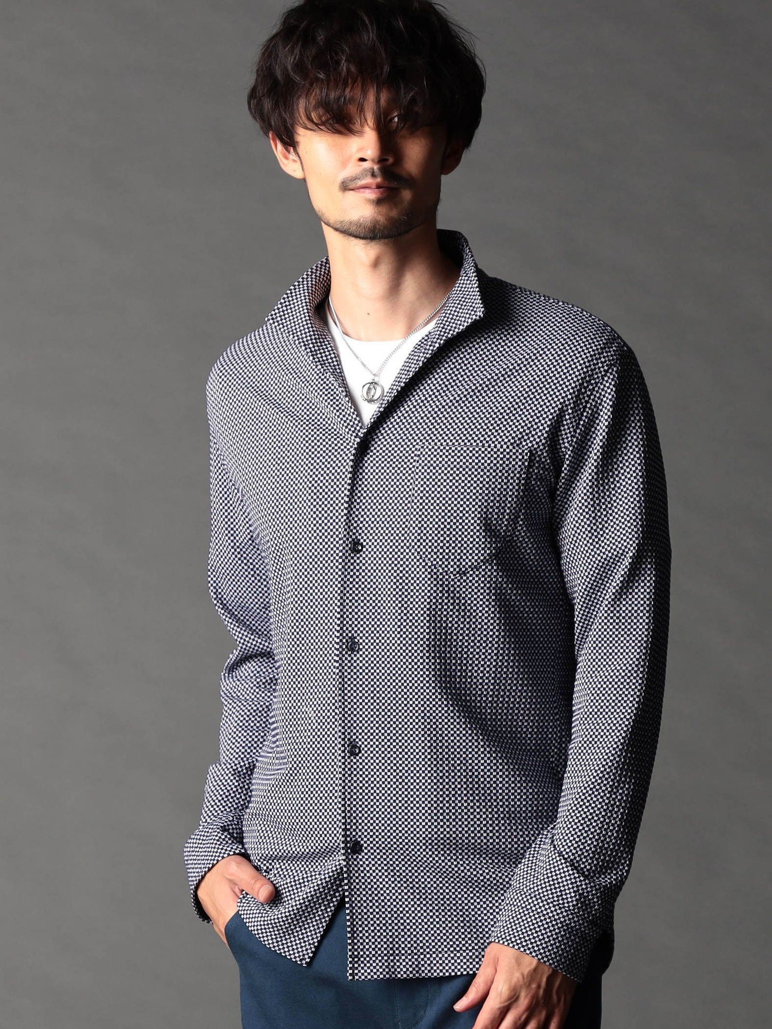 NICOLE CLUB FOR MEN ニットサッカーチェック・ジオメトリック アラカルトシャツ ニコル トップス シャツ・ブラウス