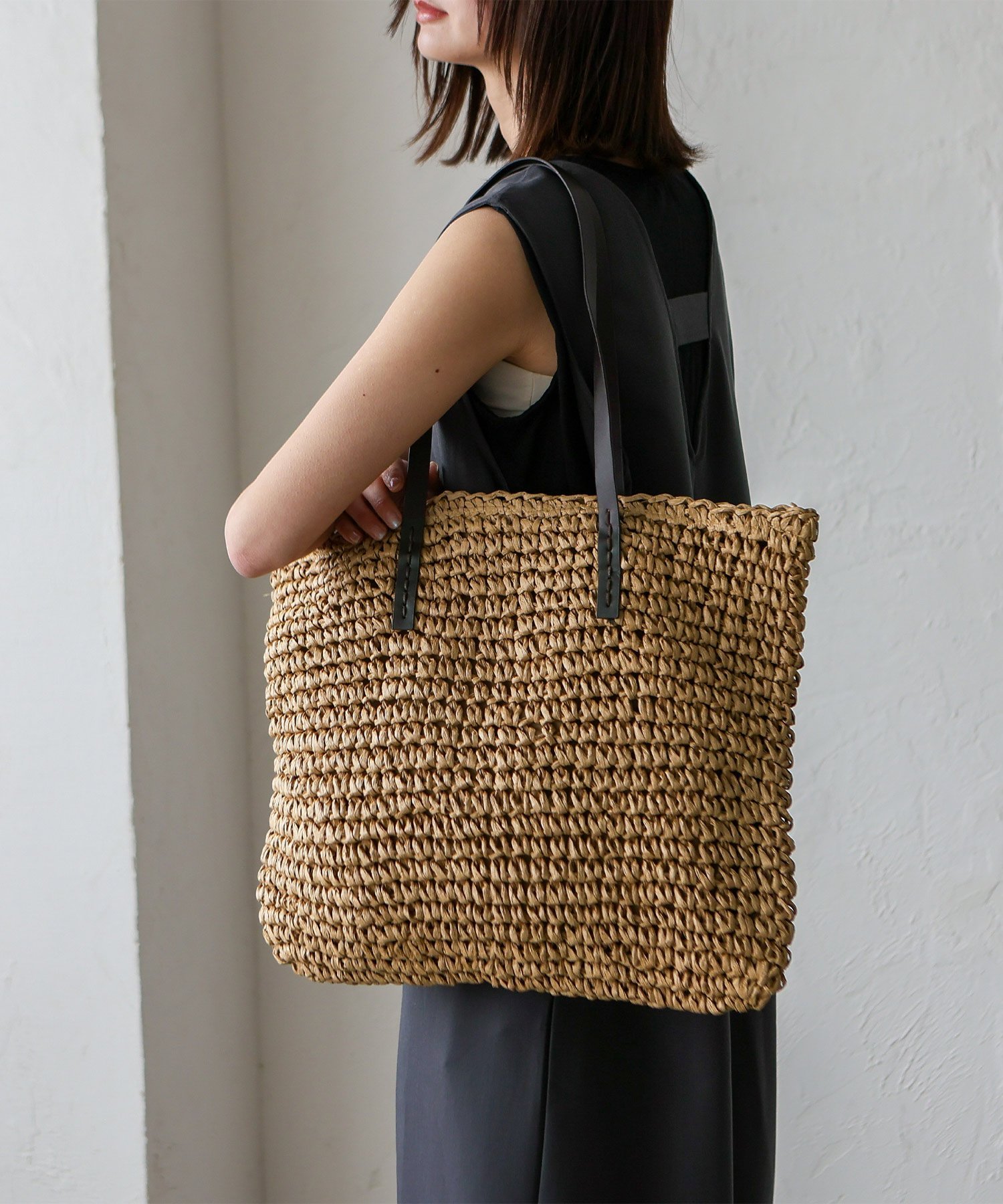 【SALE／33%OFF】aroco ペーパーかごトートバッグ ヴィータフェリーチェ バッグ トートバッグ グリーン ブラウン ベージュ