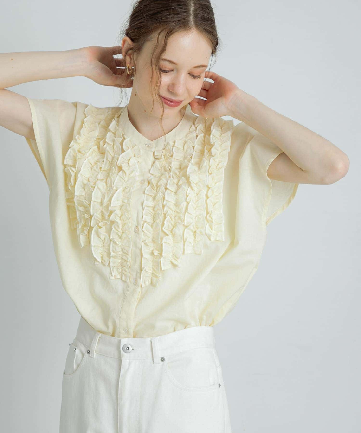 Sonny Label エアリーコットンフリルフレンチシャツブラウス サニーレーベル トップス シャツ・ブラウス ブラック イエロー グリーン ホワイト【送料無料】