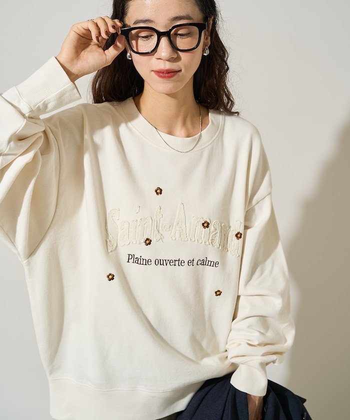 【SALE／41%OFF】FREAK'S STORE デニムロゴデイジー スウェット 25AW フリークスストア トップス スウェット・トレーナー イエロー グレー ベージュ